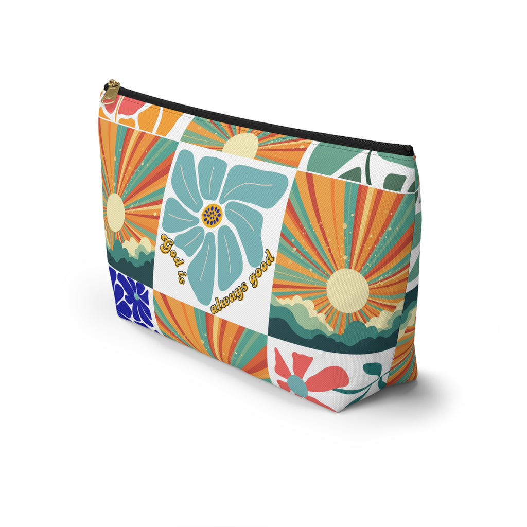 Retro Floral Sunrays Accessory Pouch — Colorful Sunrays T‑Bottom Bag