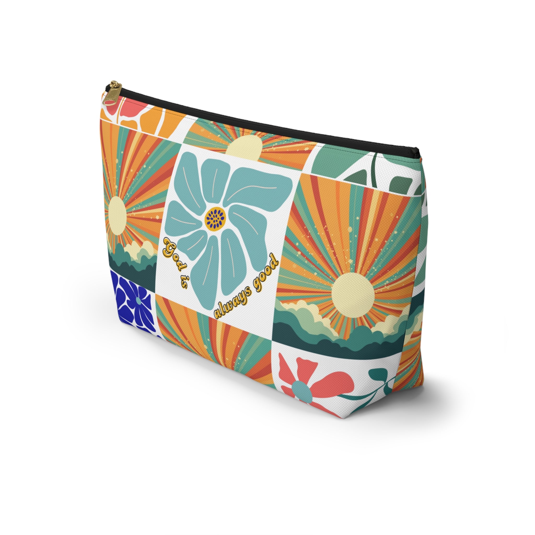 Retro Floral Sunrays Accessory Pouch — Colorful Sunrays T‑Bottom Bag