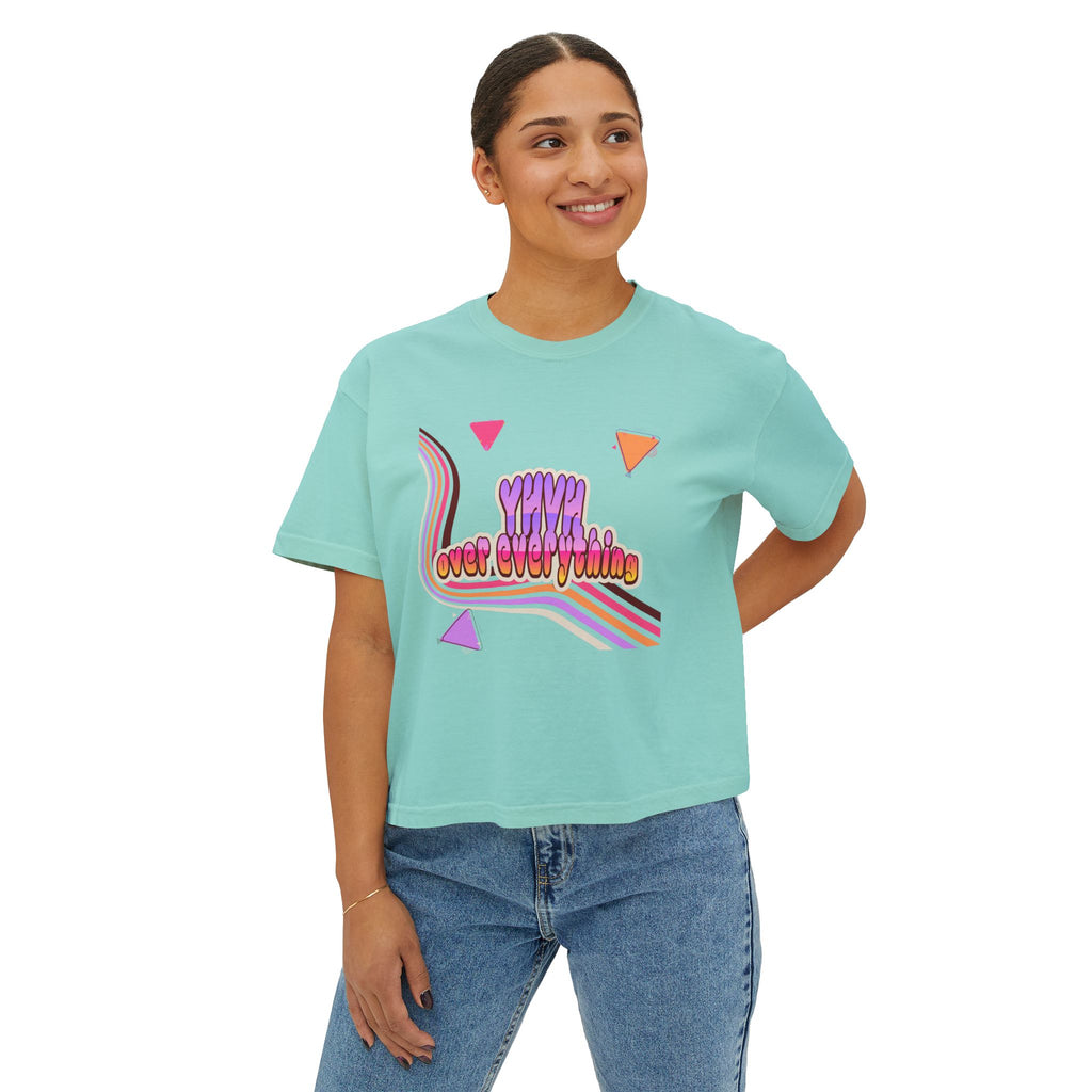 Retro 'YHVH over everything' Boxy Tee — Women's 90s Vibe Graphic T-Shirt