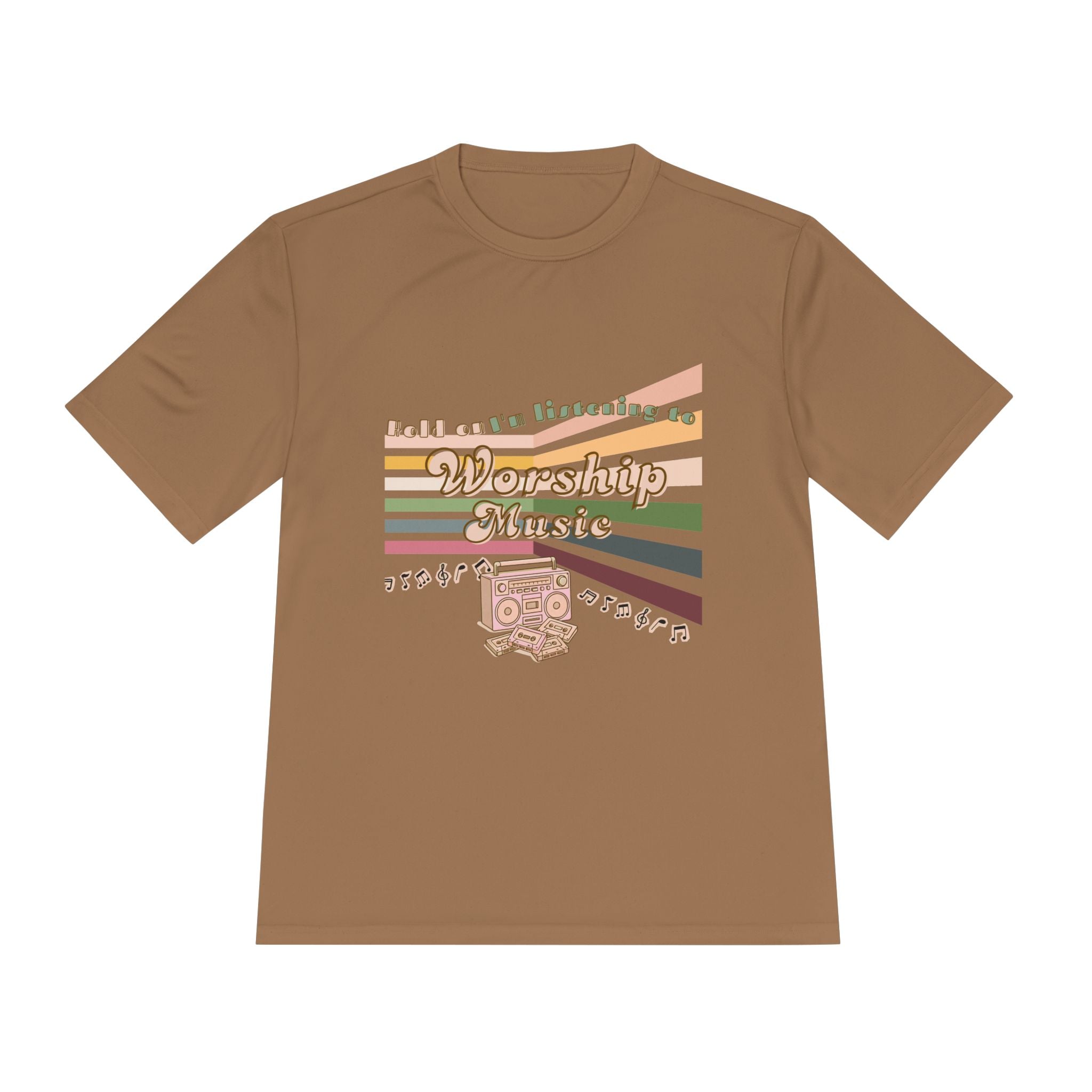 Women's Worship Music Moisture Wicking Tee — Retro Stripes & Speaker Graphic
