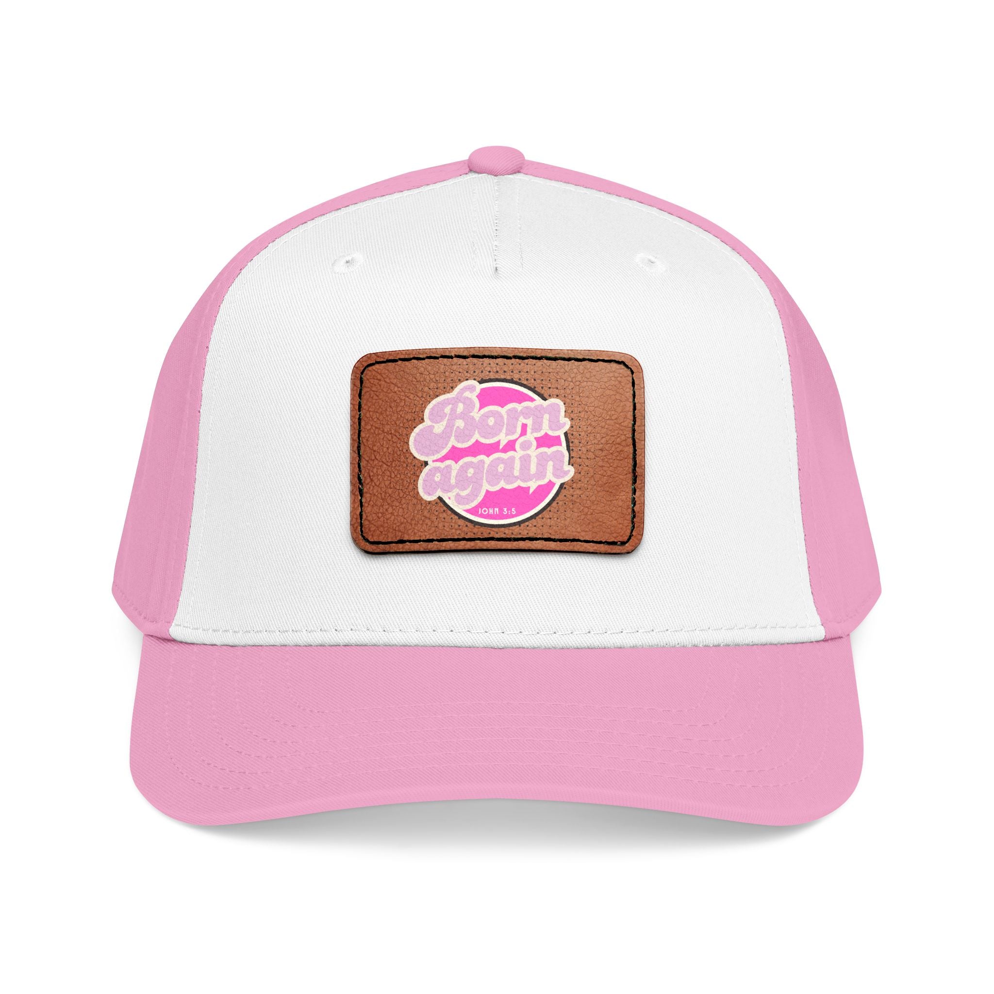 Women's 'Born Again' Leather Patch Baseball Cap — Retro Pink Logo Mid-Profile Hat