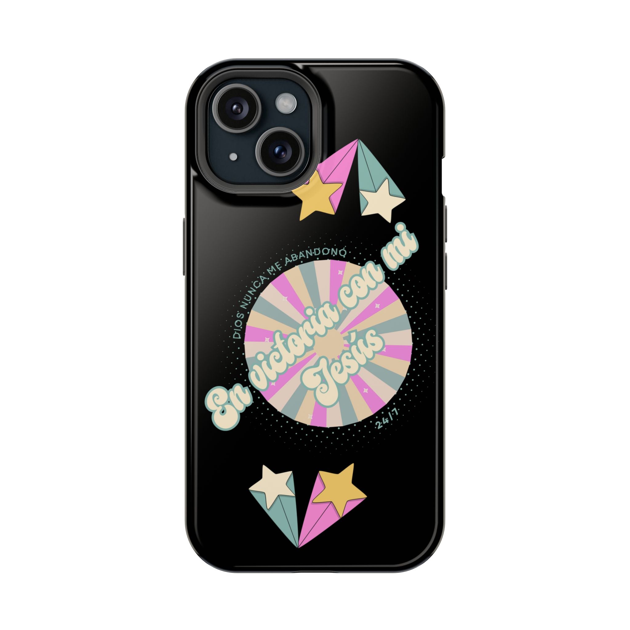 Mujeres Cover de Telefono Magnético e Impacto Resistente— "En Victoria con mi Jesús" Retro Star Design