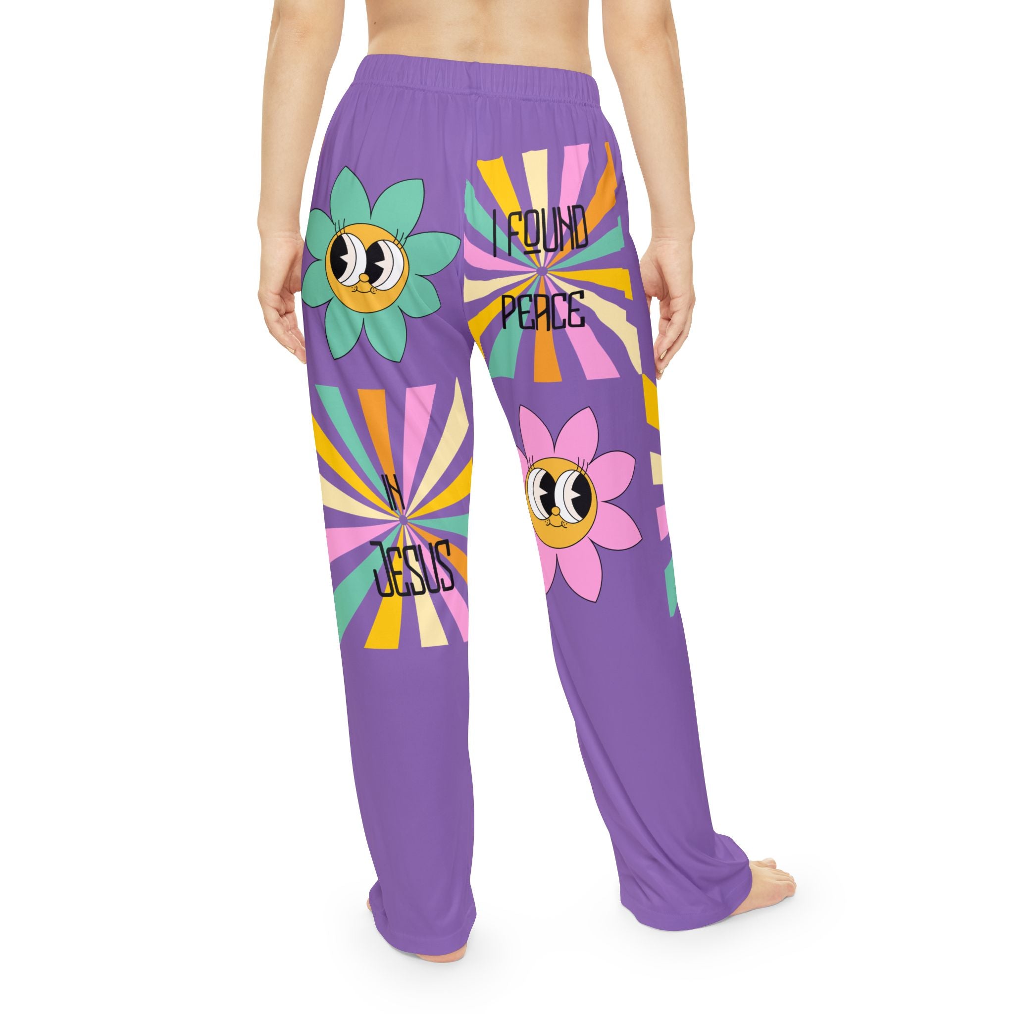 'I found peace in Jesus' Pajama Pants — Purple Retro Peace Lounge Pants