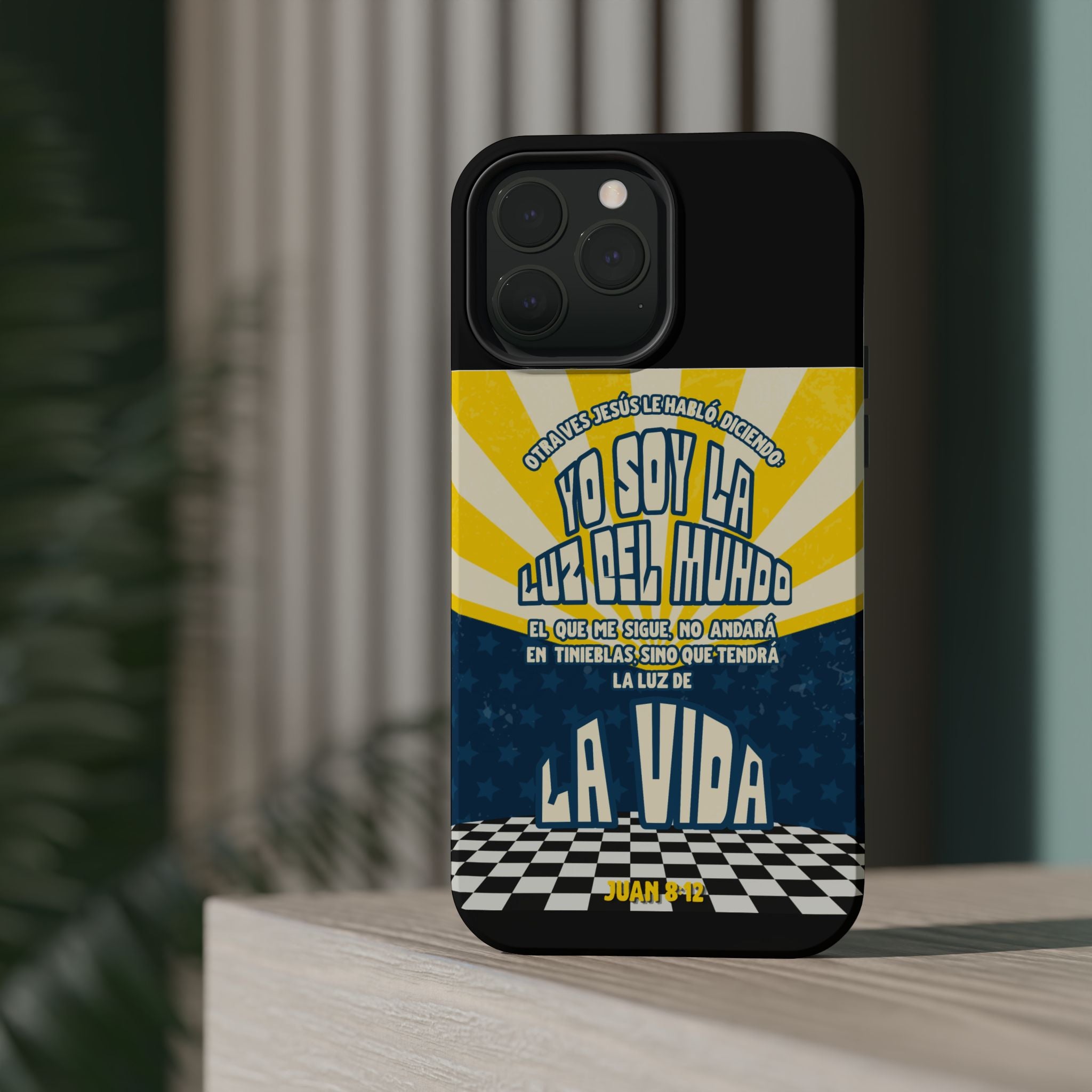 "Yo soy la luz del mundo" protección para telefono (Juan 8:12)— Para hombres- Magnético y resistente al impacto
