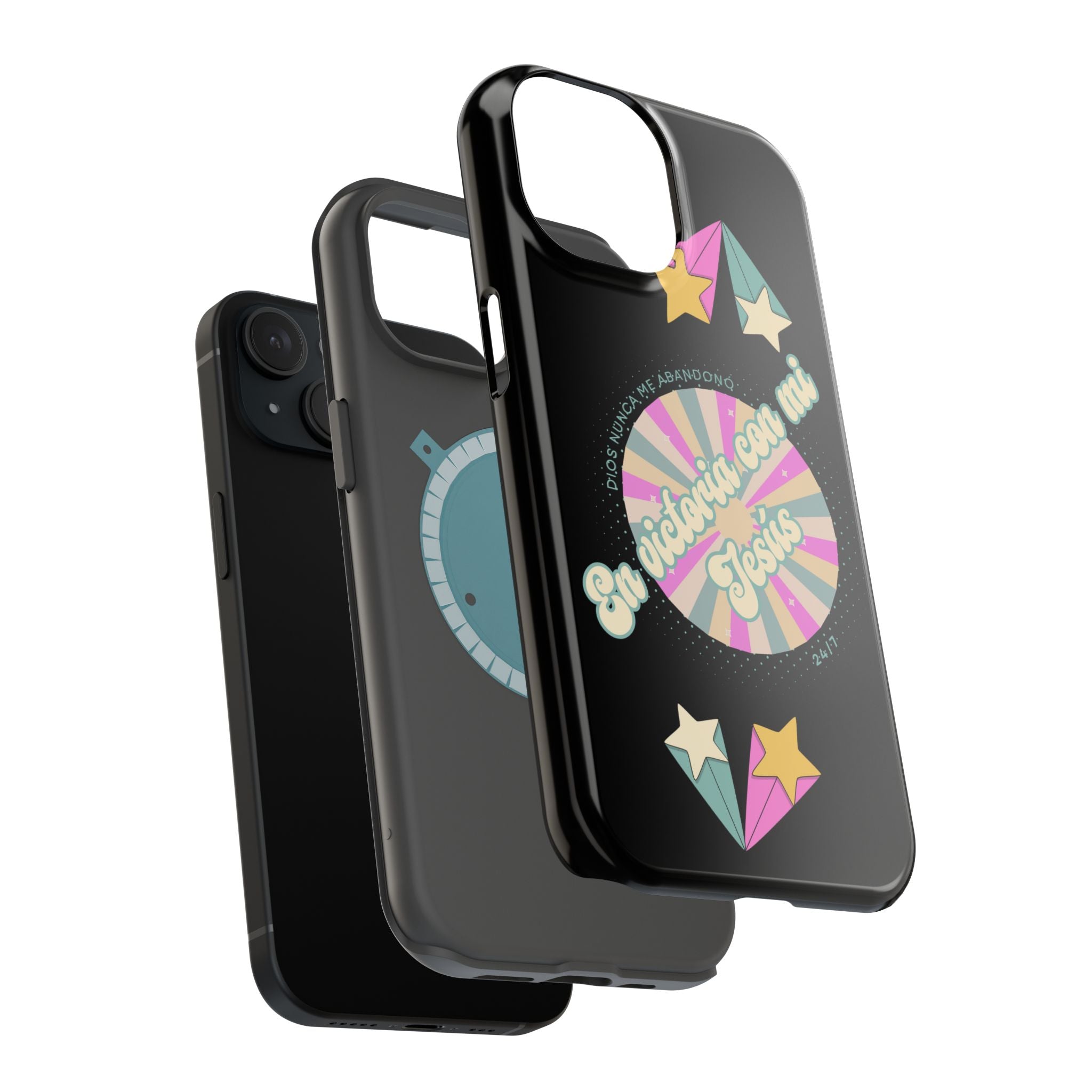 Mujeres Cover de Telefono Magnético e Impacto Resistente— "En Victoria con mi Jesús" Retro Star Design