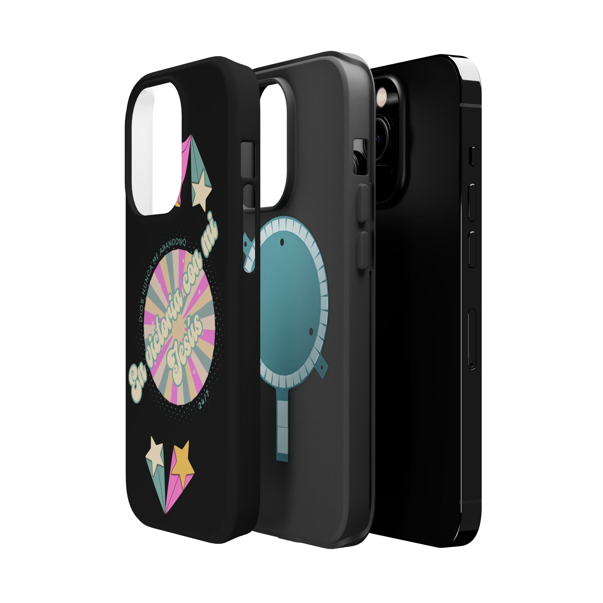 Mujeres Cover de Telefono Magnético e Impacto Resistente— "En Victoria con mi Jesús" Retro Star Design