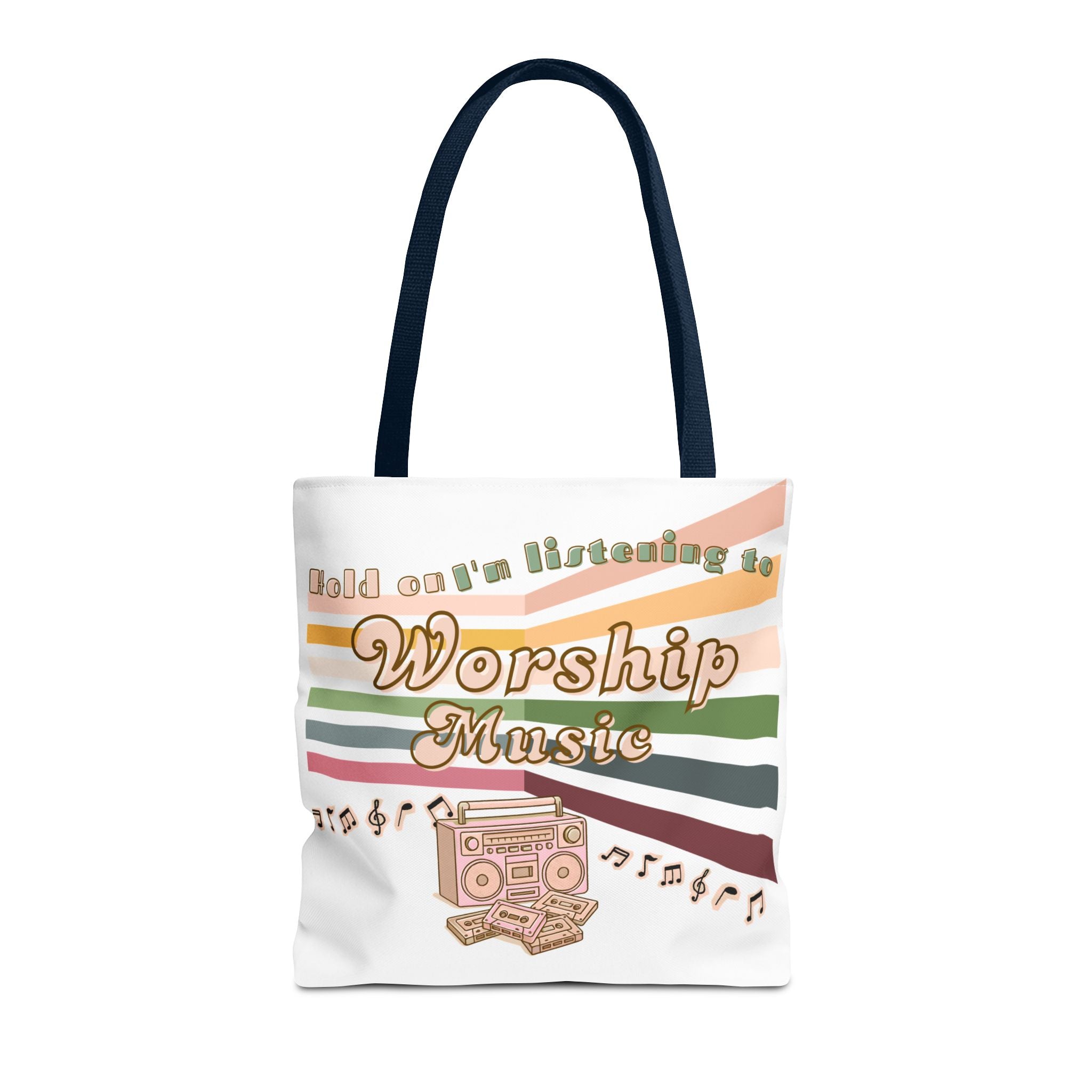 Worship Music Tote Bag – Faith-Inspired Retro Boombox Design