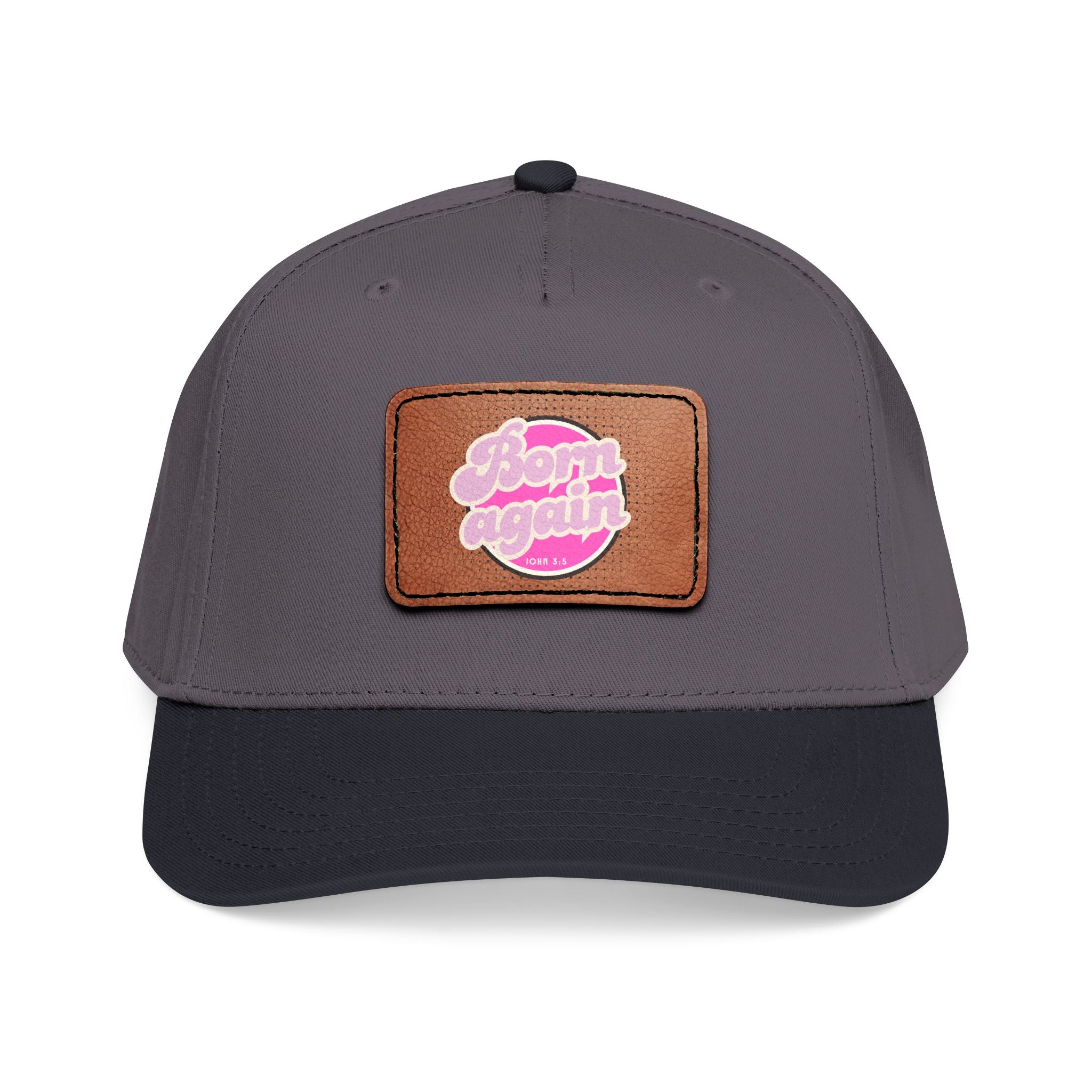 Women's 'Born Again' Leather Patch Baseball Cap — Retro Pink Logo Mid-Profile Hat