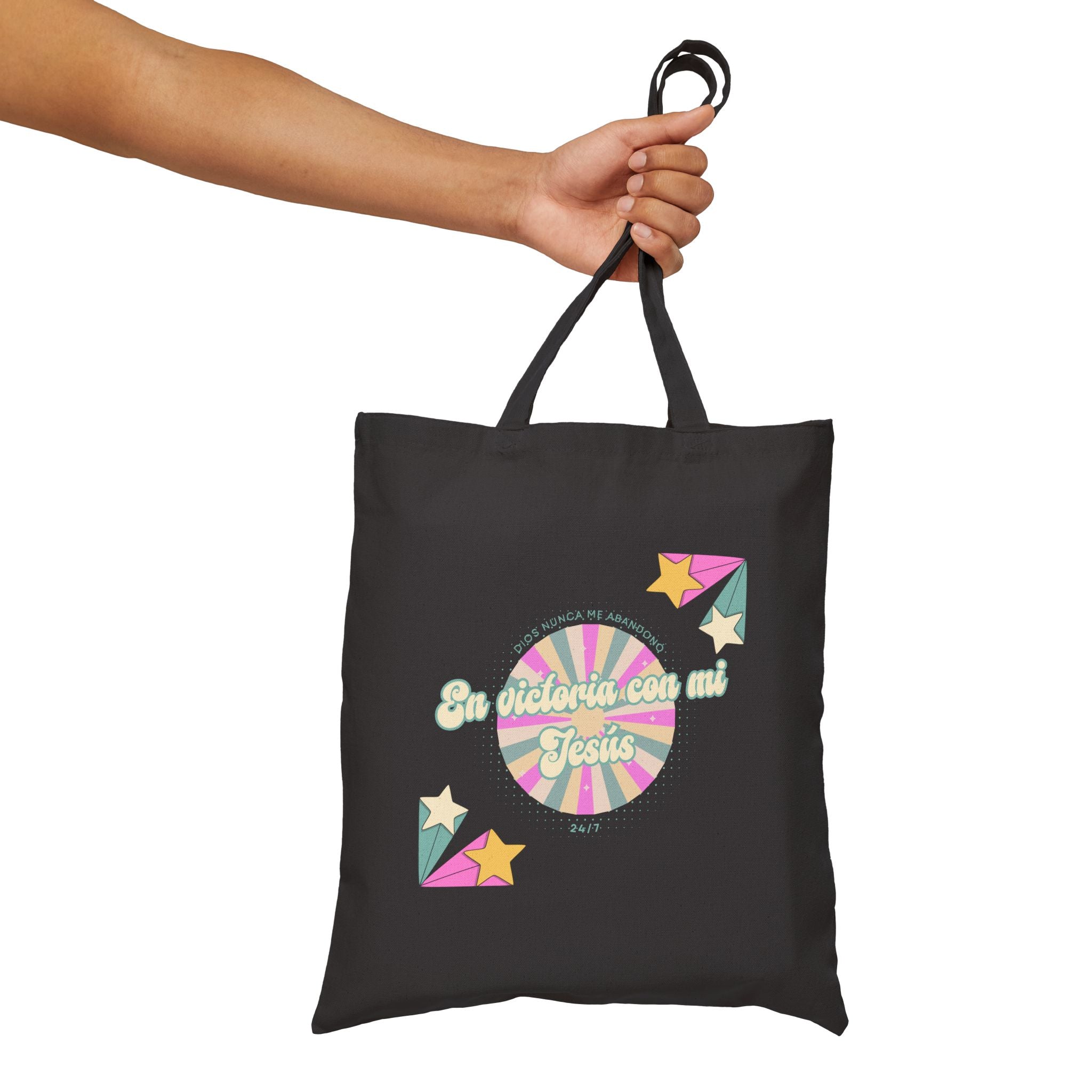 Bolsa de Algodon  — 'En victoria con mi Jesús' Retro Star Christian Canvas Tote