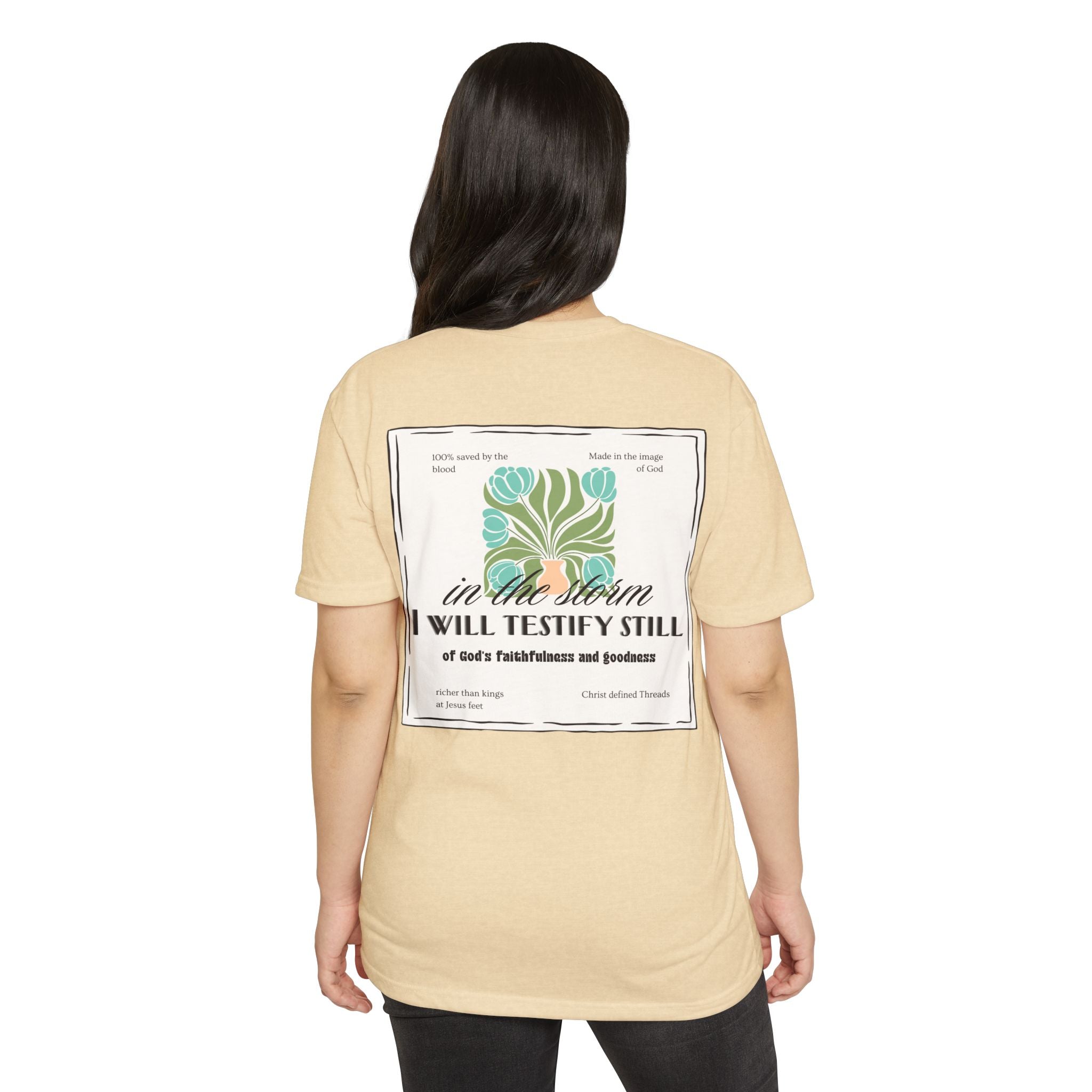 Women's  Faith Graphic T-Shirt — "In the Storm I Will Testify Still" Christian Tee