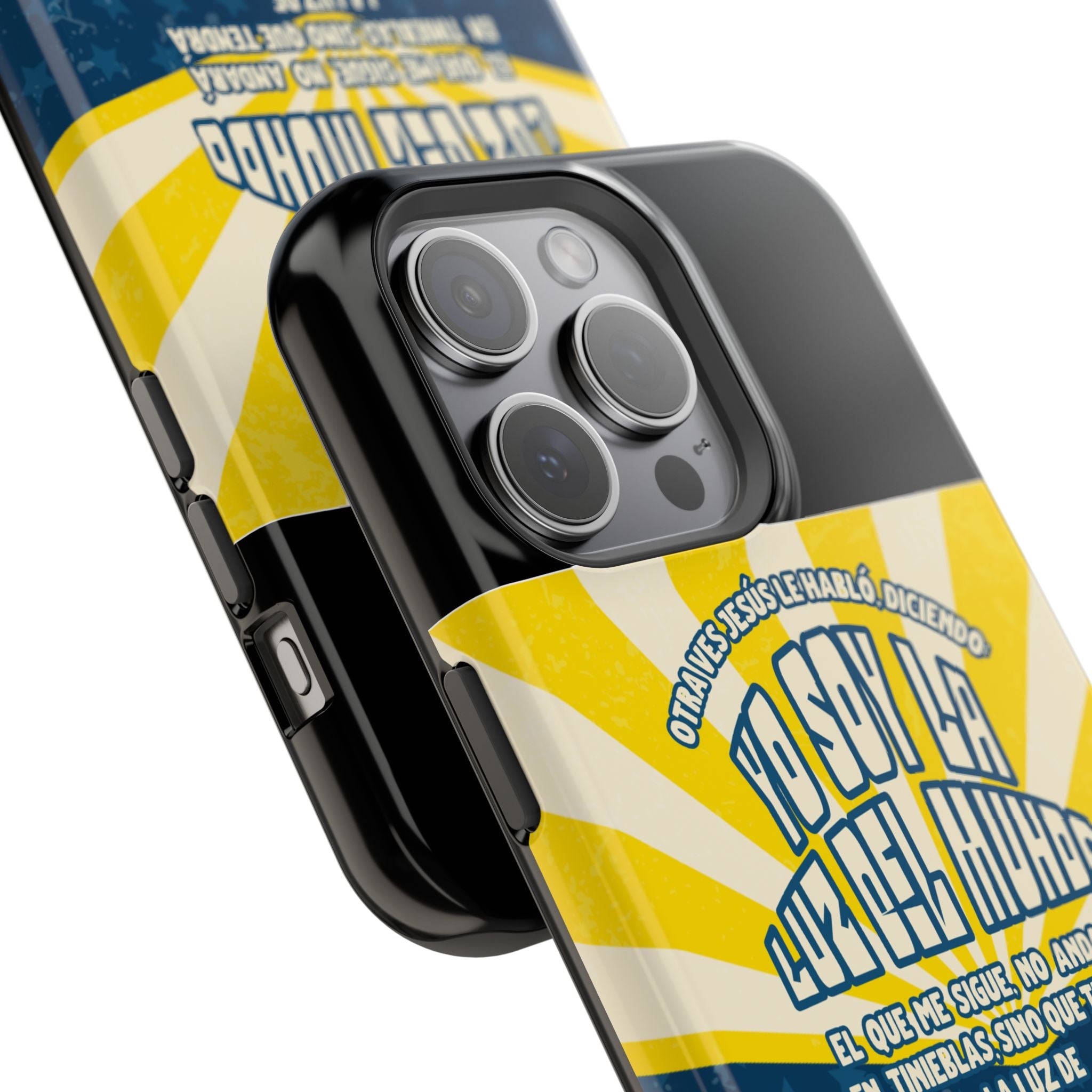 "Yo soy la luz del mundo" protección para telefono (Juan 8:12)— Para hombres- Magnético y resistente al impacto