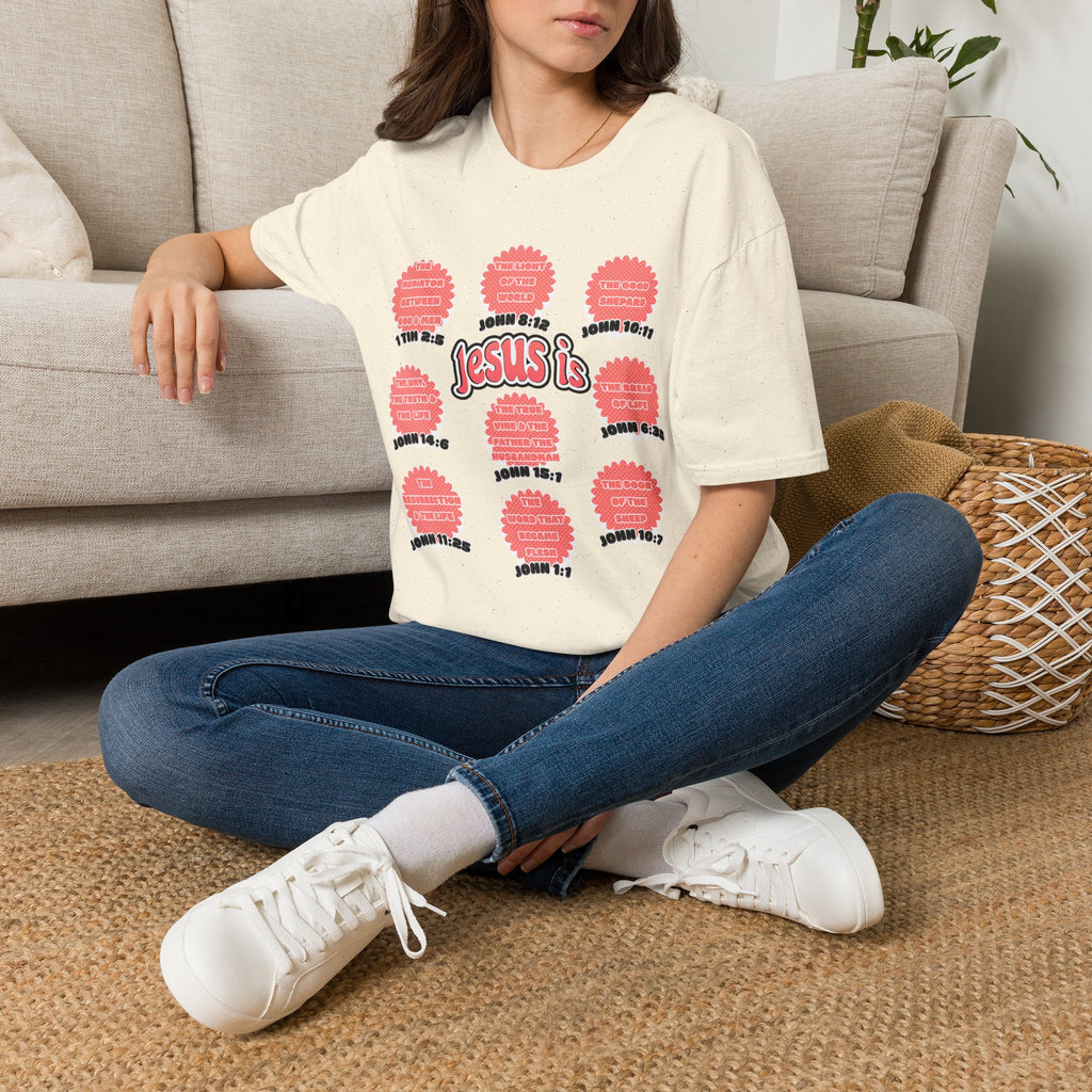 Women's 'Jesus is' T-Shirt — Inspirational Christian Scripture Tee (John 3:16, John 10:27)