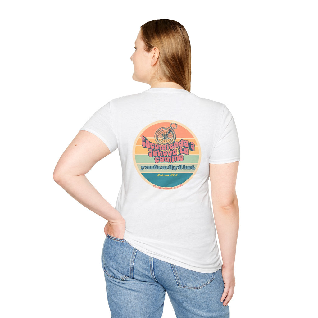 "Encomienda a Jehová tu camino" Camisa — Retro compás Camisa Feminina