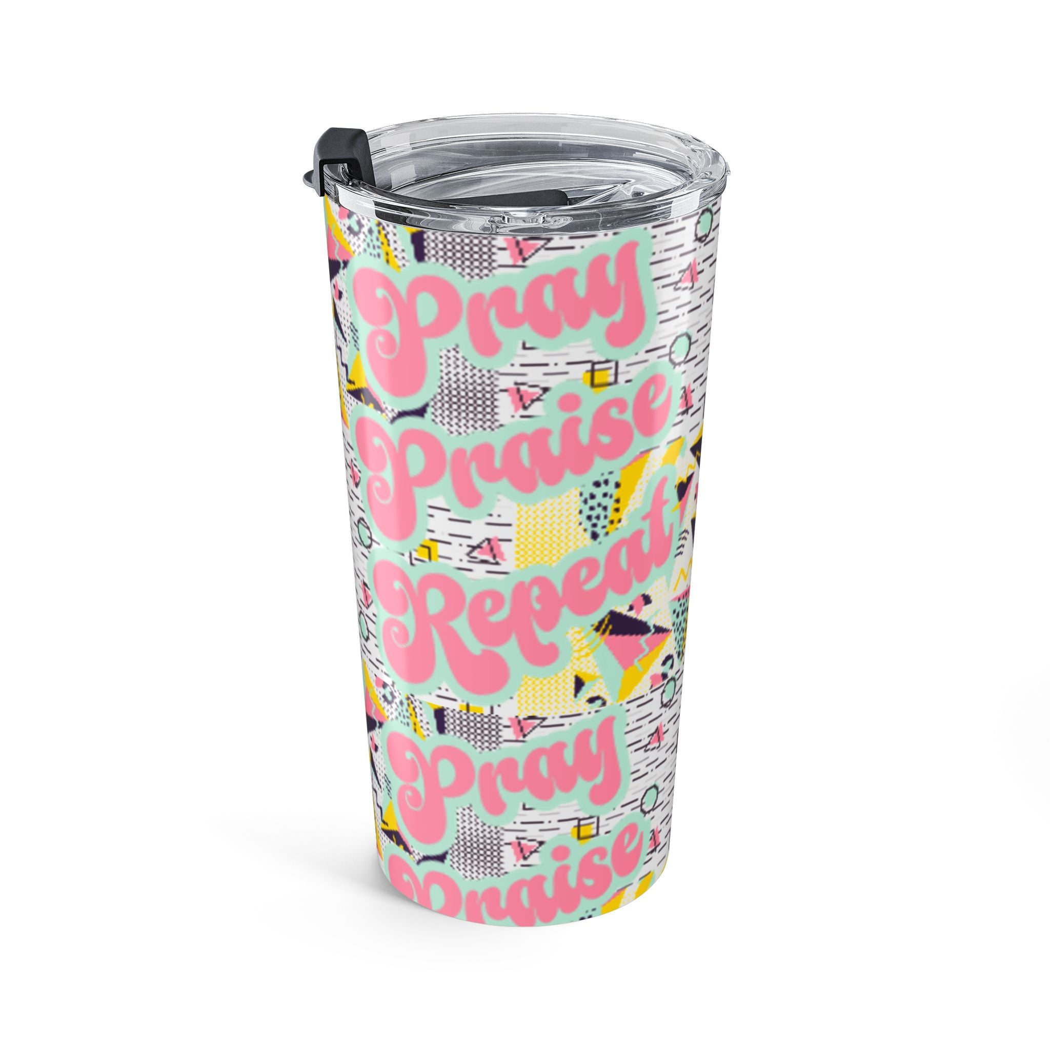 20oz Retro Pray Praise Repeat Tumbler - Girly Vaporwave Travel Cup