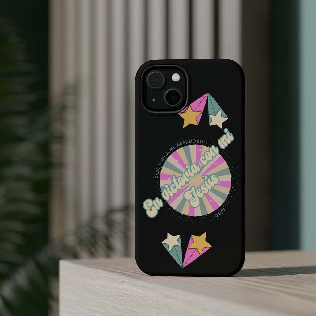 Mujeres Cover de Telefono Magnético e Impacto Resistente— "En Victoria con mi Jesús" Retro Star Design