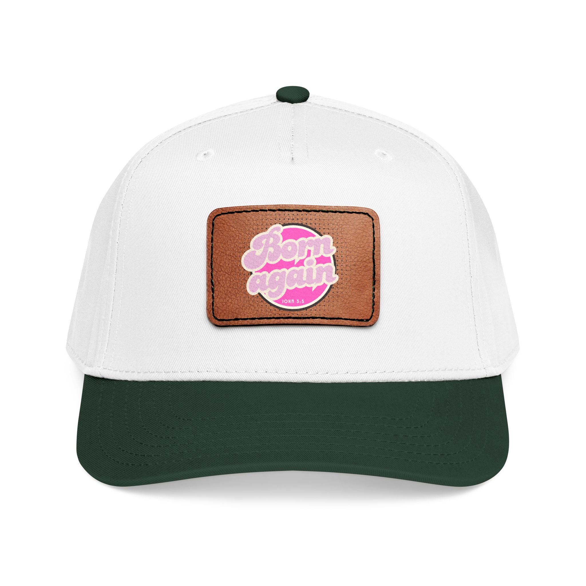 Women's 'Born Again' Leather Patch Baseball Cap — Retro Pink Logo Mid-Profile Hat