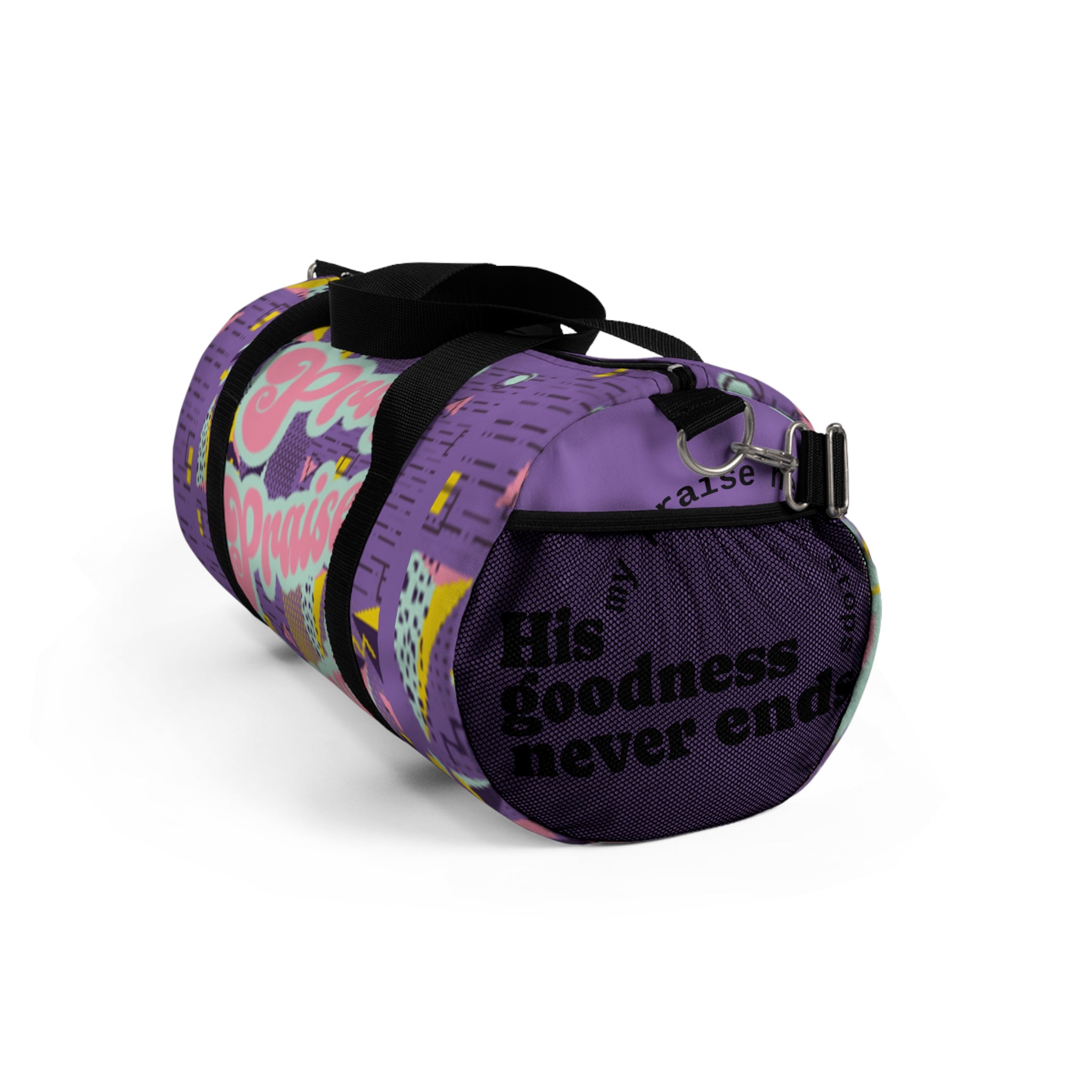 Duffel Bag — Retro Purple "Pray, Praise, Repeat" Gym Travel Bag