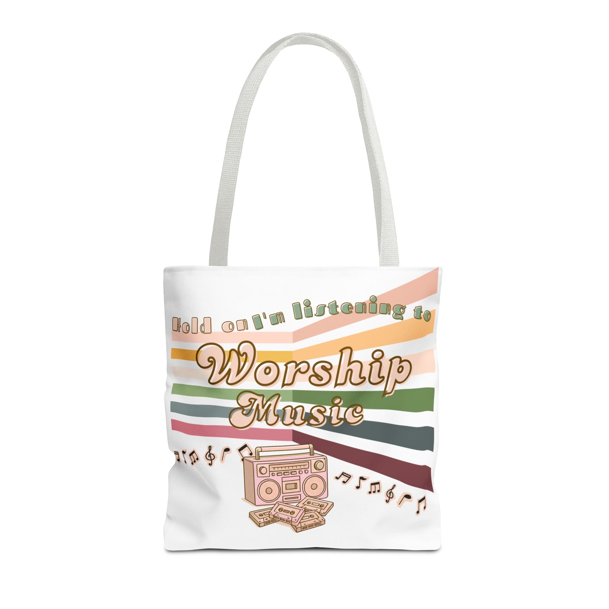 Worship Music Tote Bag – Faith-Inspired Retro Boombox Design
