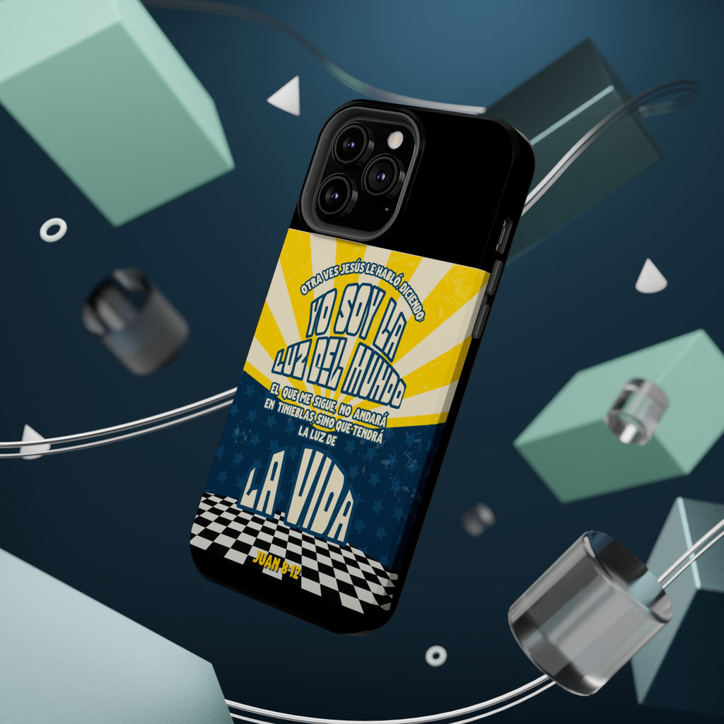 "Yo soy la luz del mundo" protección para telefono (Juan 8:12)— Para hombres- Magnético y resistente al impacto