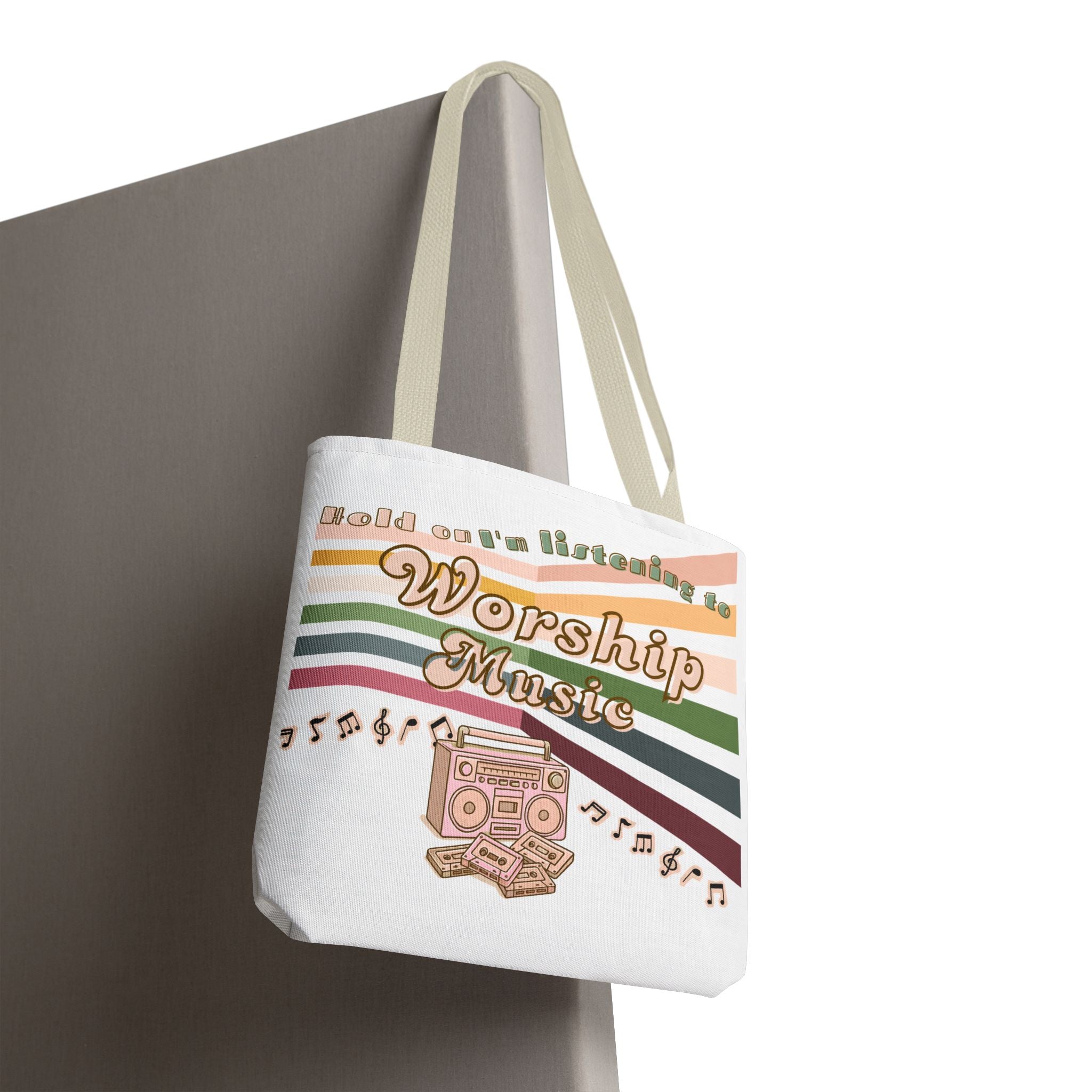 Worship Music Tote Bag – Faith-Inspired Retro Boombox Design