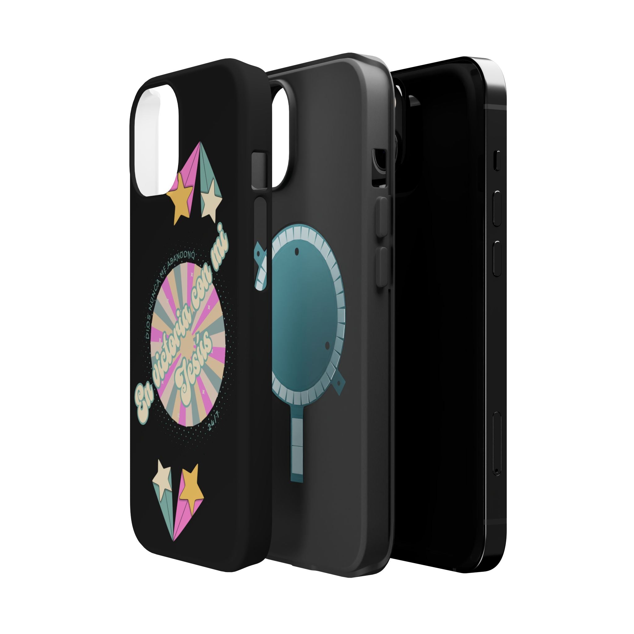 Mujeres Cover de Telefono Magnético e Impacto Resistente— "En Victoria con mi Jesús" Retro Star Design