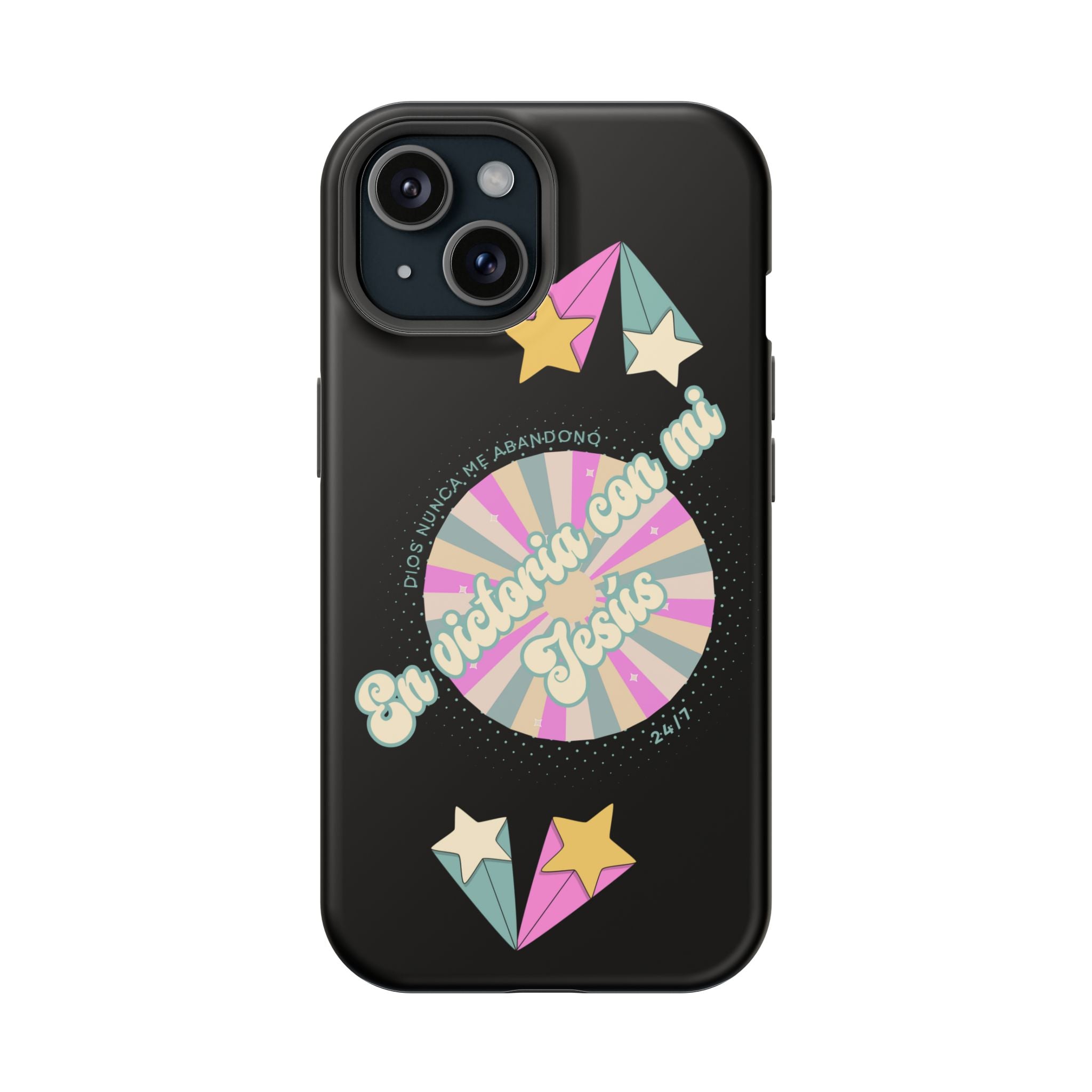 Mujeres Cover de Telefono Magnético e Impacto Resistente— "En Victoria con mi Jesús" Retro Star Design