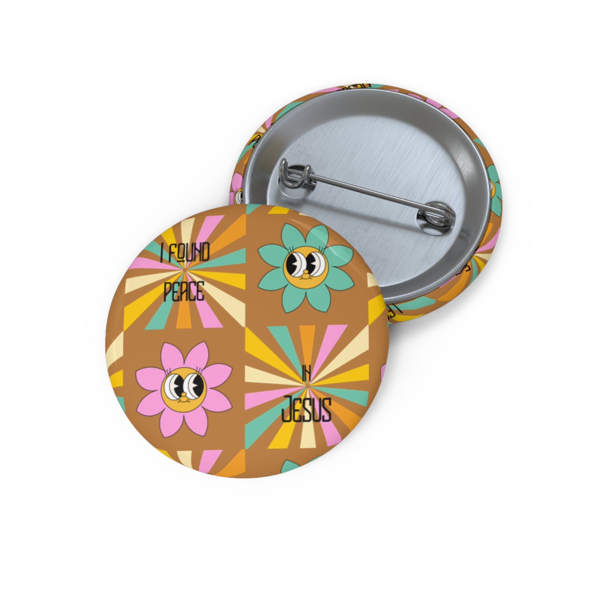 Retro Floral Pin Button - 'I Found Peace in Jesus' Badge