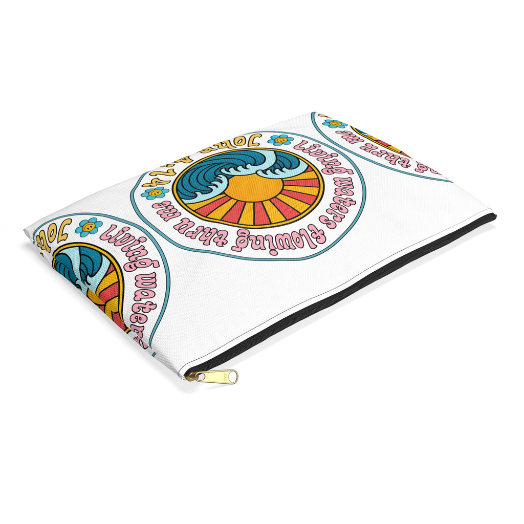 Accessory Pouch — "Living Waters Flowing Thru Me" John 4:14 Floral Wave