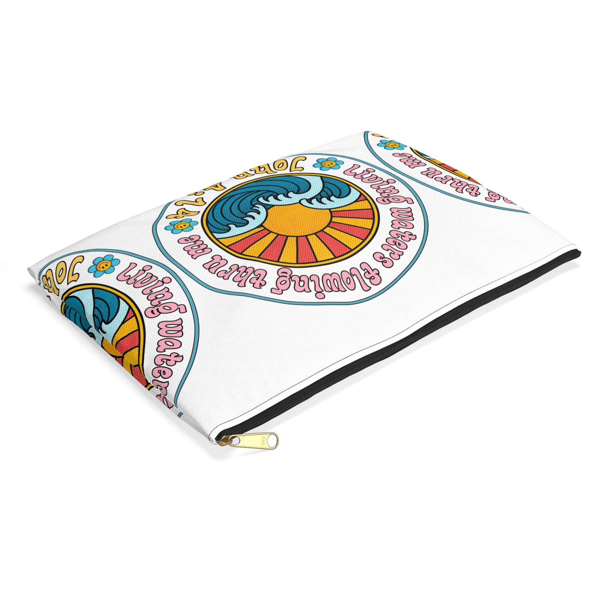 Accessory Pouch — "Living Waters Flowing Thru Me" John 4:14 Floral Wave