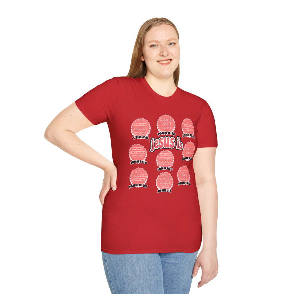 Women's 'Jesus is' T-Shirt — Inspirational Christian Scripture Tee (John 3:16, John 10:27)