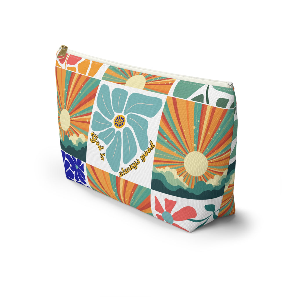 Retro Floral Sunrays Accessory Pouch — Colorful Sunrays T‑Bottom Bag