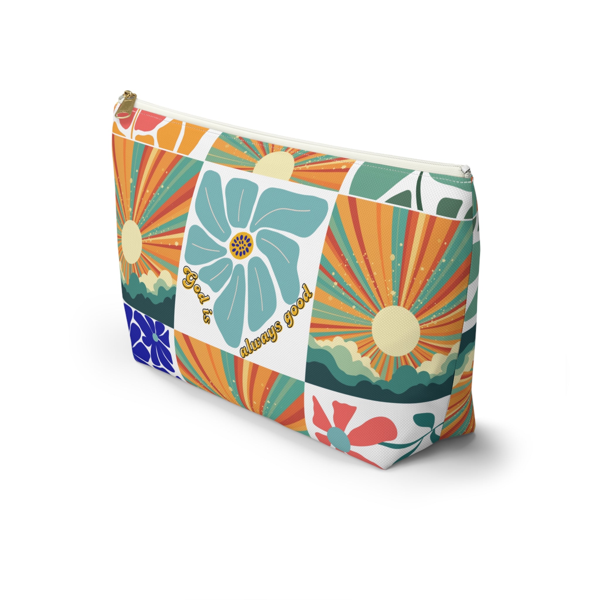 Retro Floral Sunrays Accessory Pouch — Colorful Sunrays T‑Bottom Bag