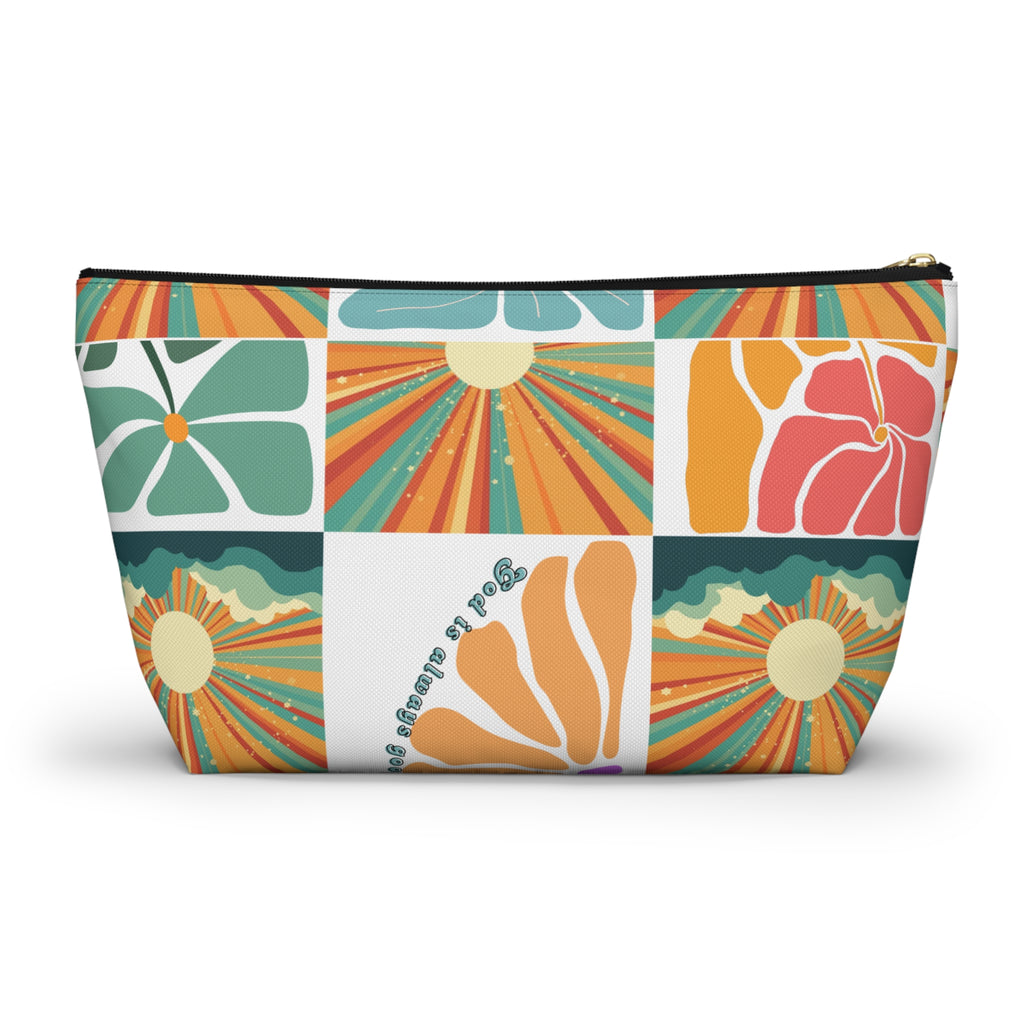 Retro Floral Sunrays Accessory Pouch — Colorful Sunrays T‑Bottom Bag