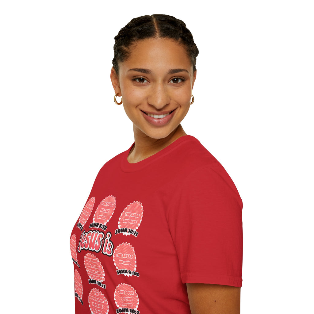 Women's 'Jesus is' T-Shirt — Inspirational Christian Scripture Tee (John 3:16, John 10:27)