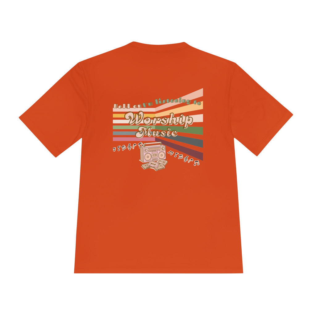 Women's Worship Music Moisture Wicking Tee — Retro Stripes & Speaker Graphic