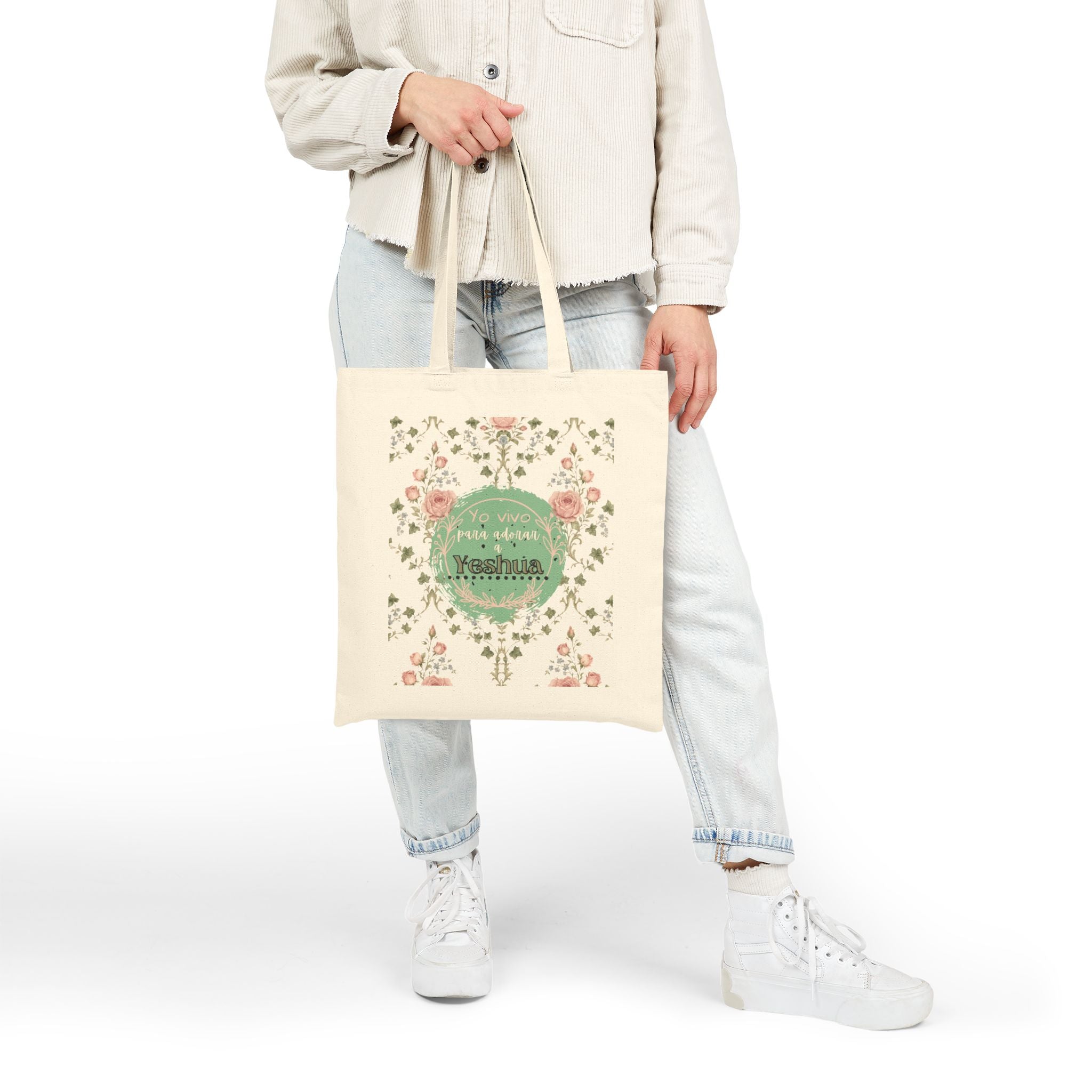 Bolsa Floral Vintage para Mujeres — 'Yo vivo para adorar a Yeshua'