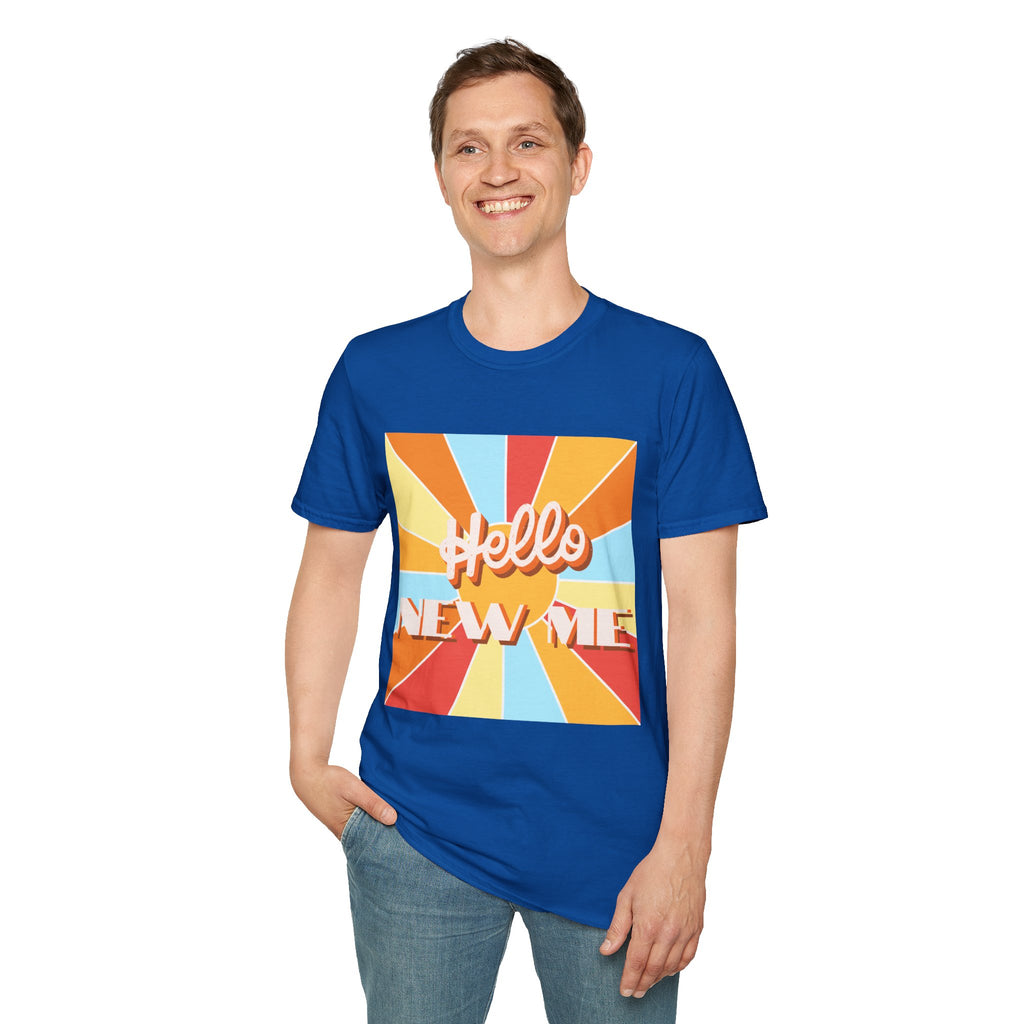 Men's Hello New Me Retro Tee — BACK: 2 Corinthians 5:17