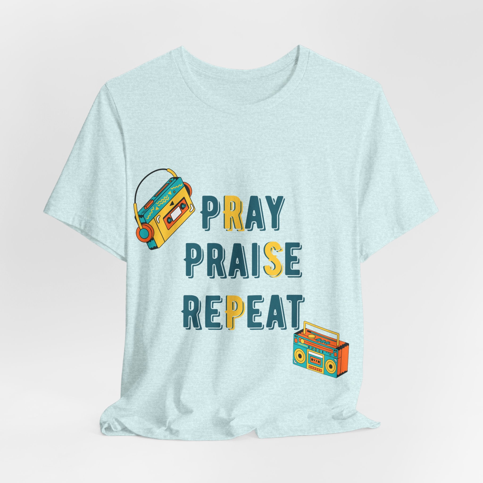 Men's Pray Praise Repeat T-Shirt — Vintage Boombox Christian Tee