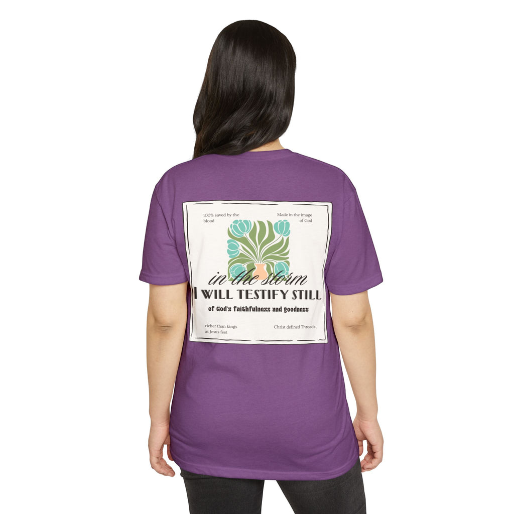 Women's  Faith Graphic T-Shirt — "In the Storm I Will Testify Still" Christian Tee