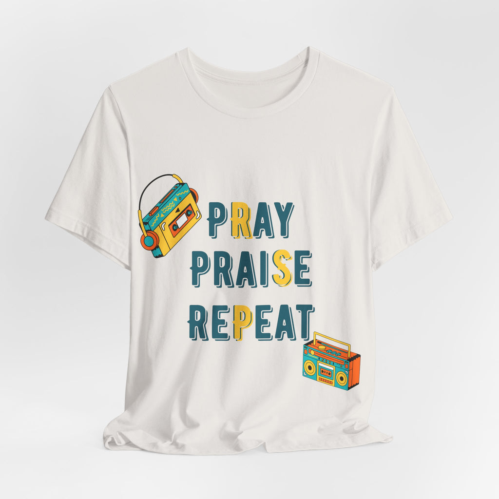 Men's Pray Praise Repeat T-Shirt — Vintage Boombox Christian Tee