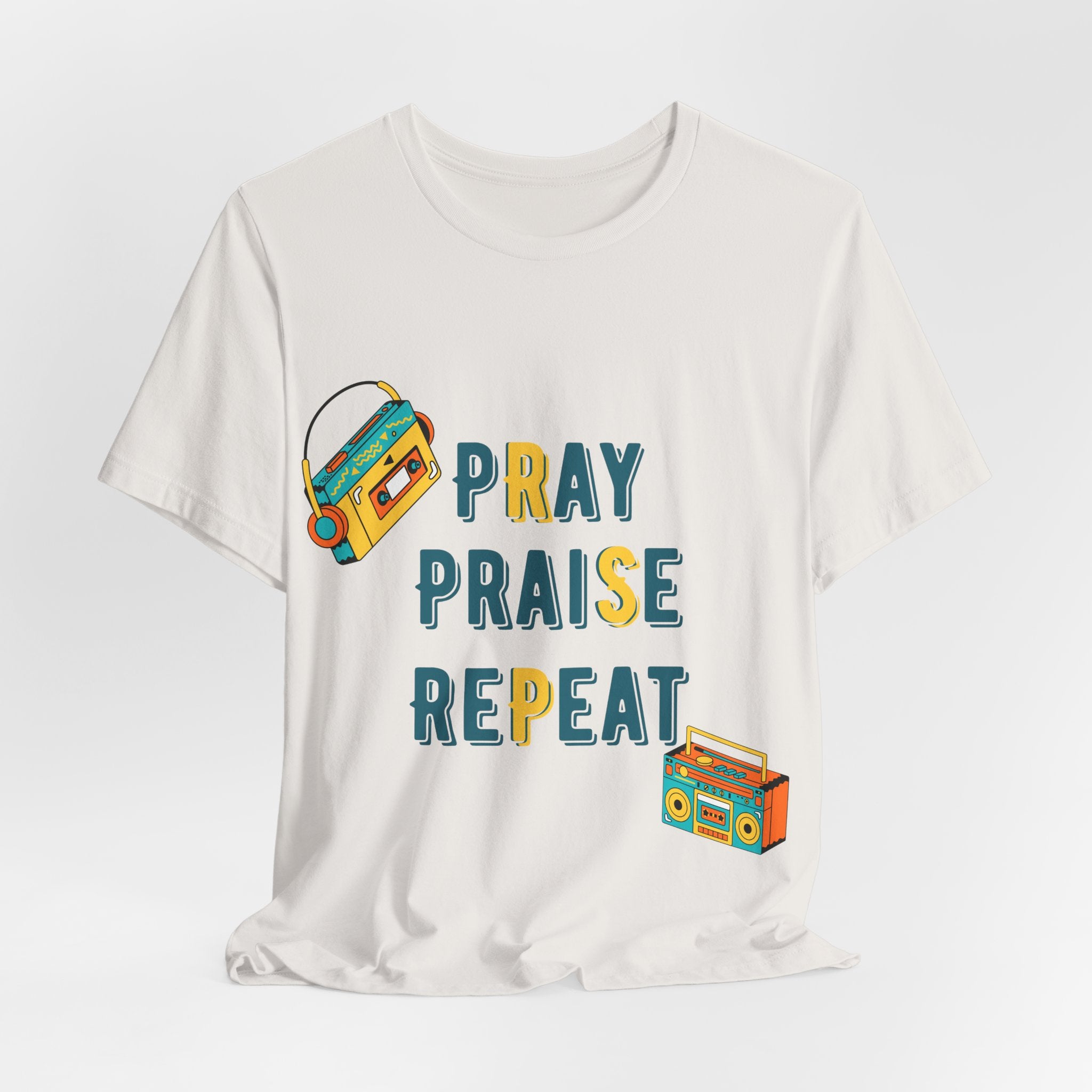 Men's Pray Praise Repeat T-Shirt — Vintage Boombox Christian Tee