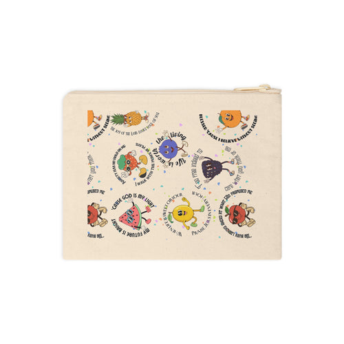 Fruit Friends Zipper Pouch — Cute Illustrated Fruit Characters with Positive Sayings
