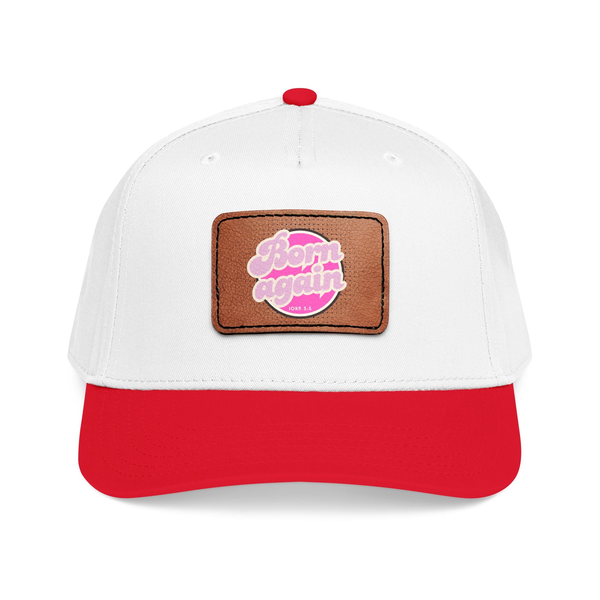Women's 'Born Again' Leather Patch Baseball Cap — Retro Pink Logo Mid-Profile Hat