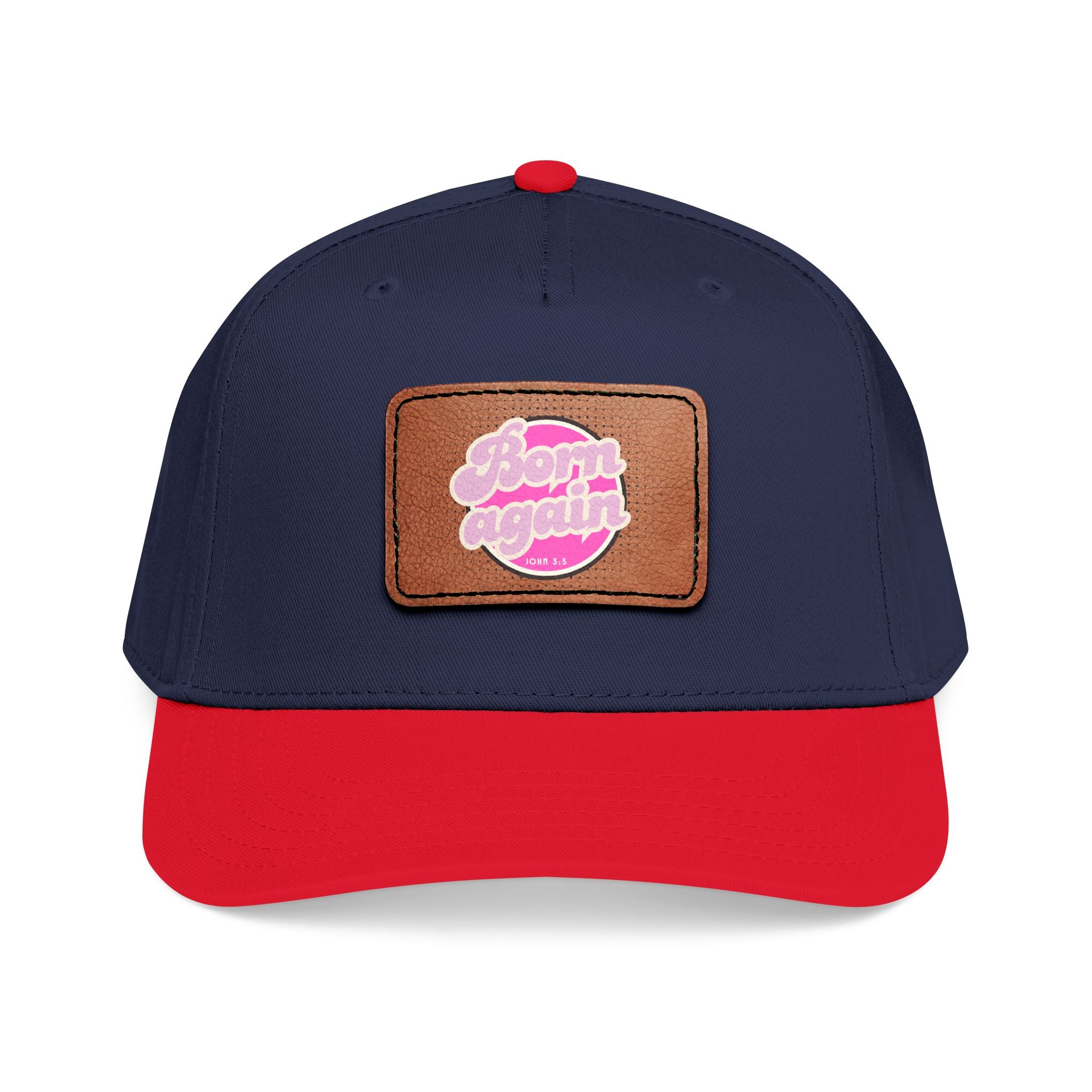 Women's 'Born Again' Leather Patch Baseball Cap — Retro Pink Logo Mid-Profile Hat