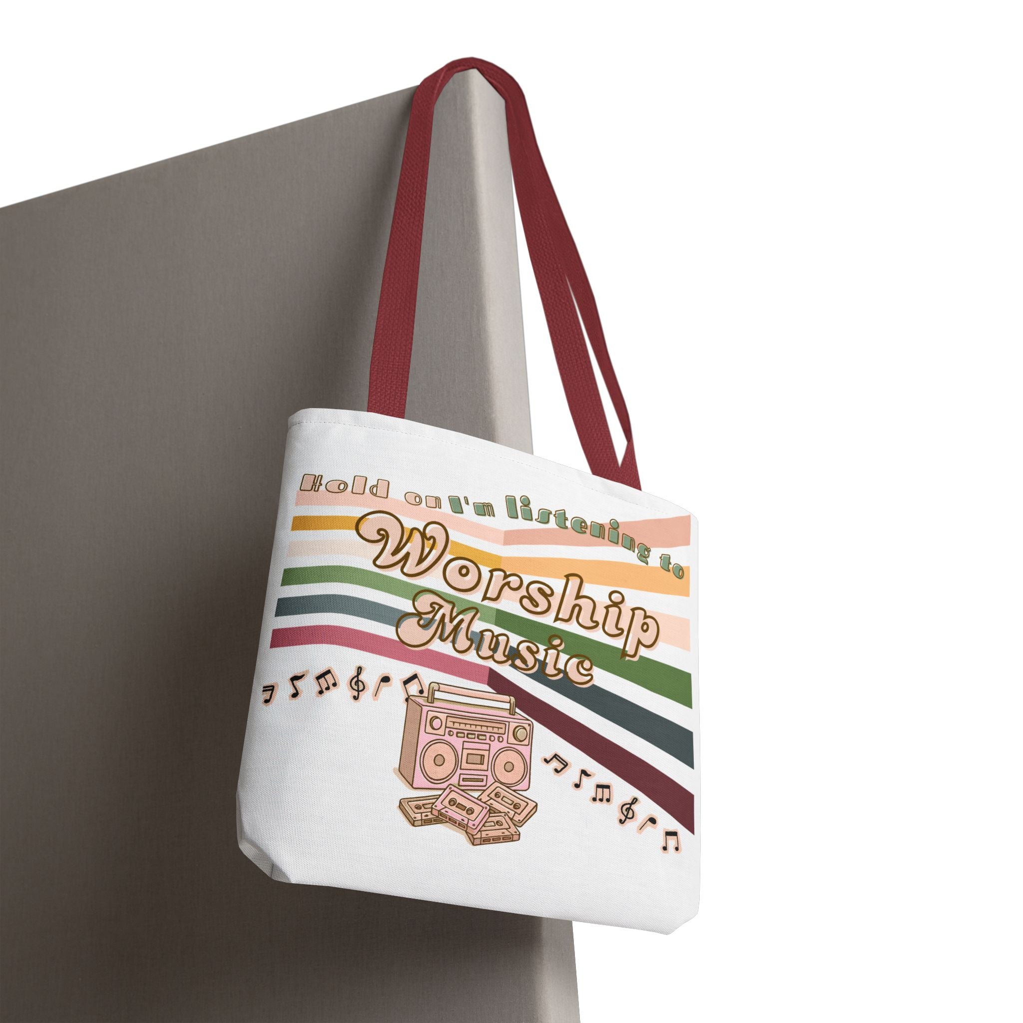 Worship Music Tote Bag – Faith-Inspired Retro Boombox Design