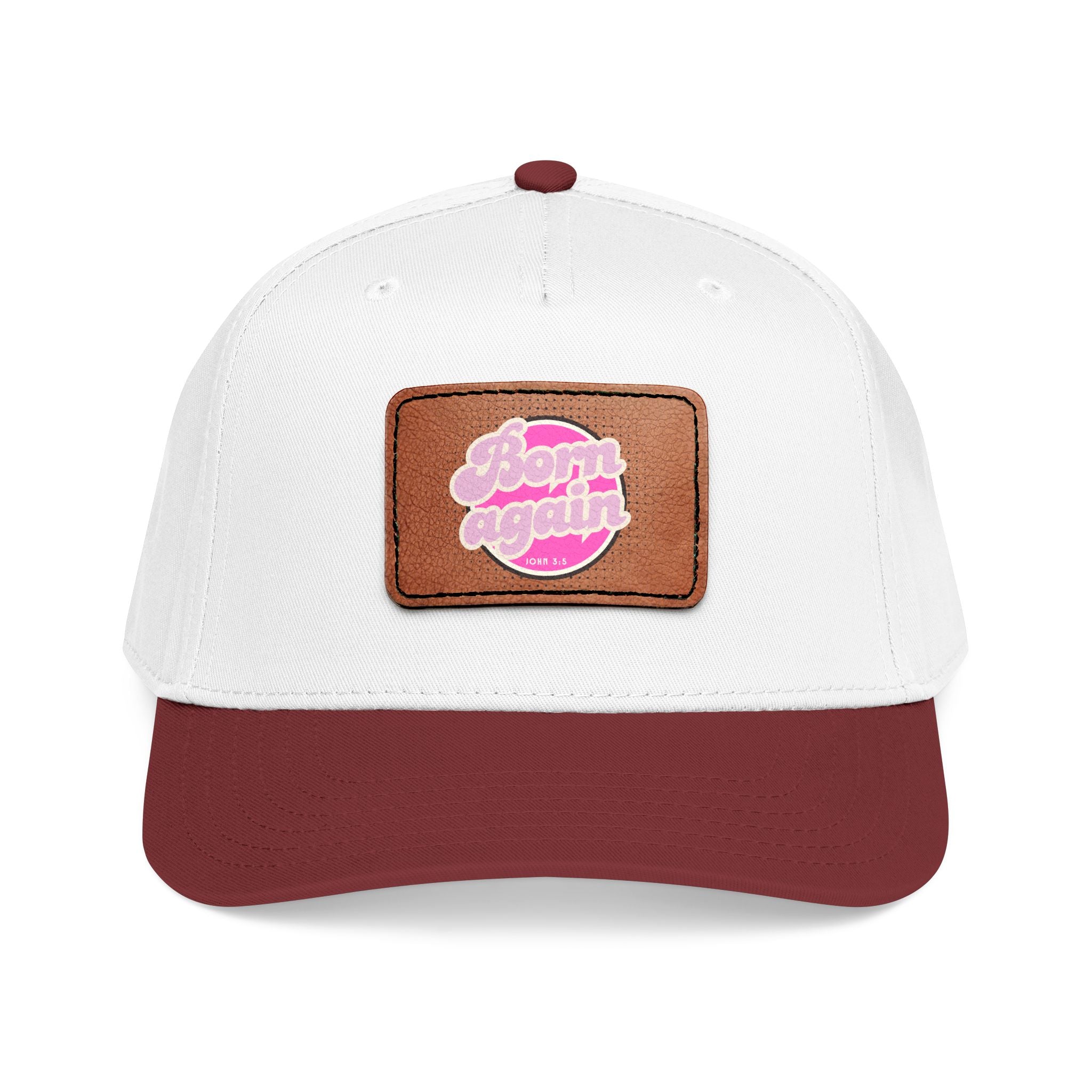 Women's 'Born Again' Leather Patch Baseball Cap — Retro Pink Logo Mid-Profile Hat