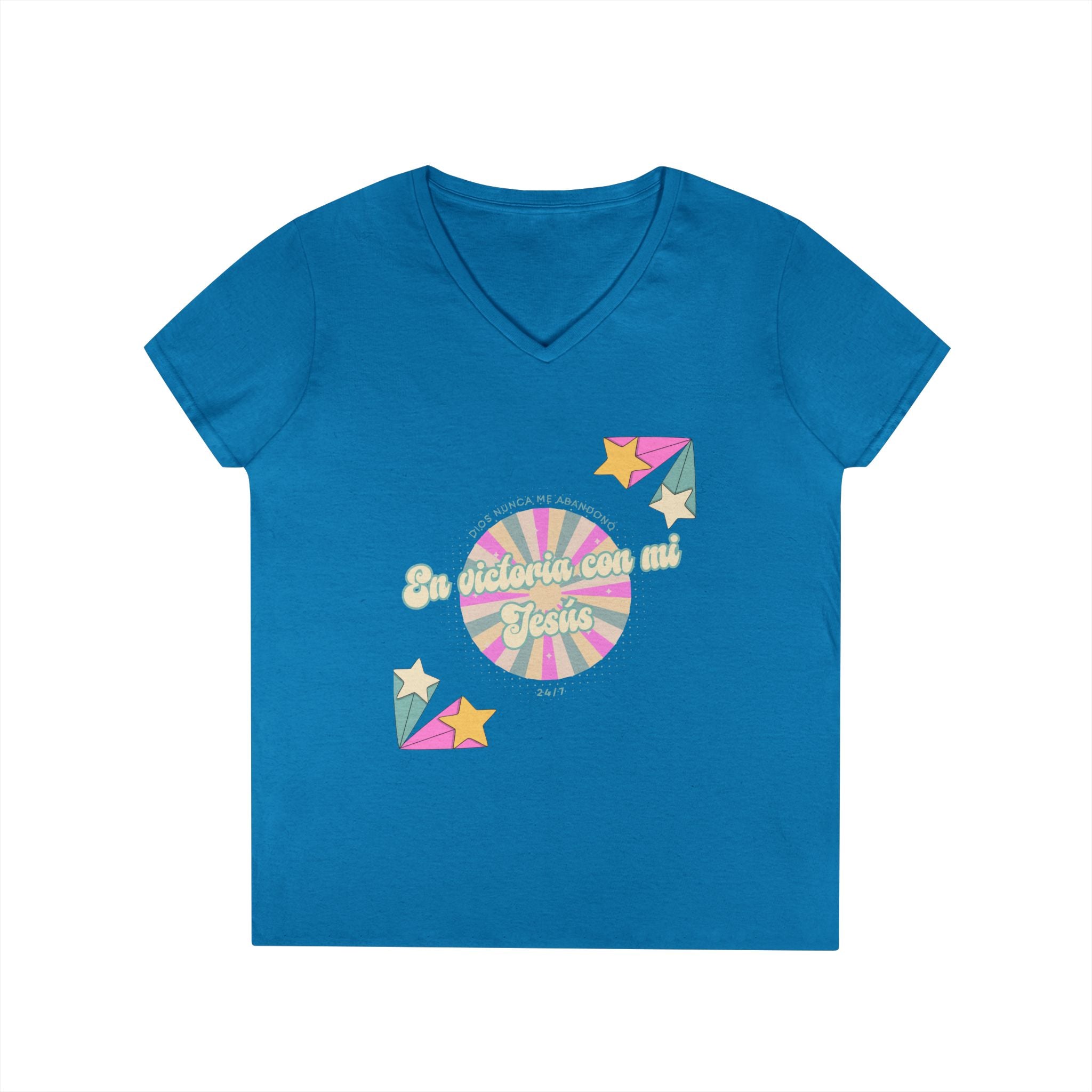 Camisa cuello V-Neck — "En victoria con mi Jesús" Para Mujeres