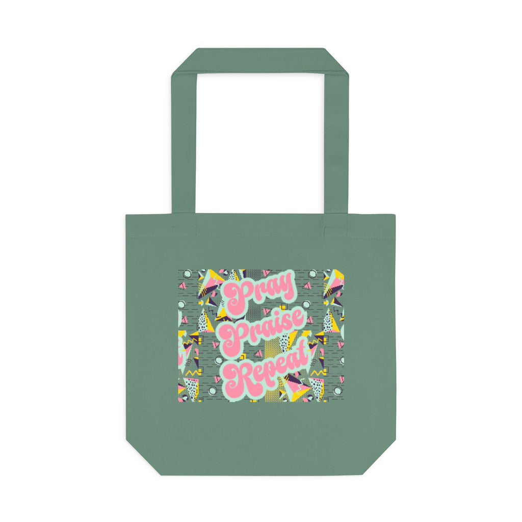Cotton Tote — "Pray, Praise, Repeat" Colorful Faith Graphic Tote Bag