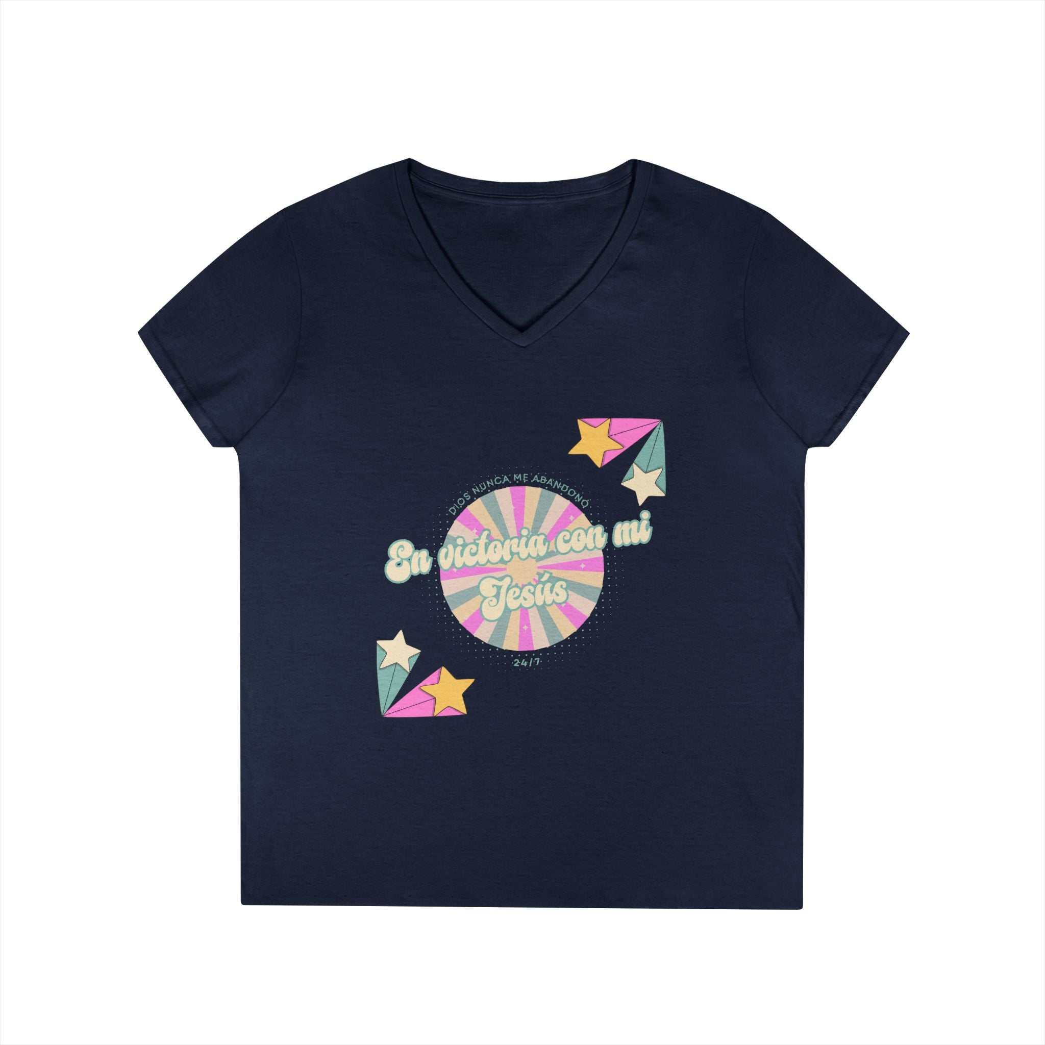 Camisa cuello V-Neck — "En victoria con mi Jesús" Para Mujeres
