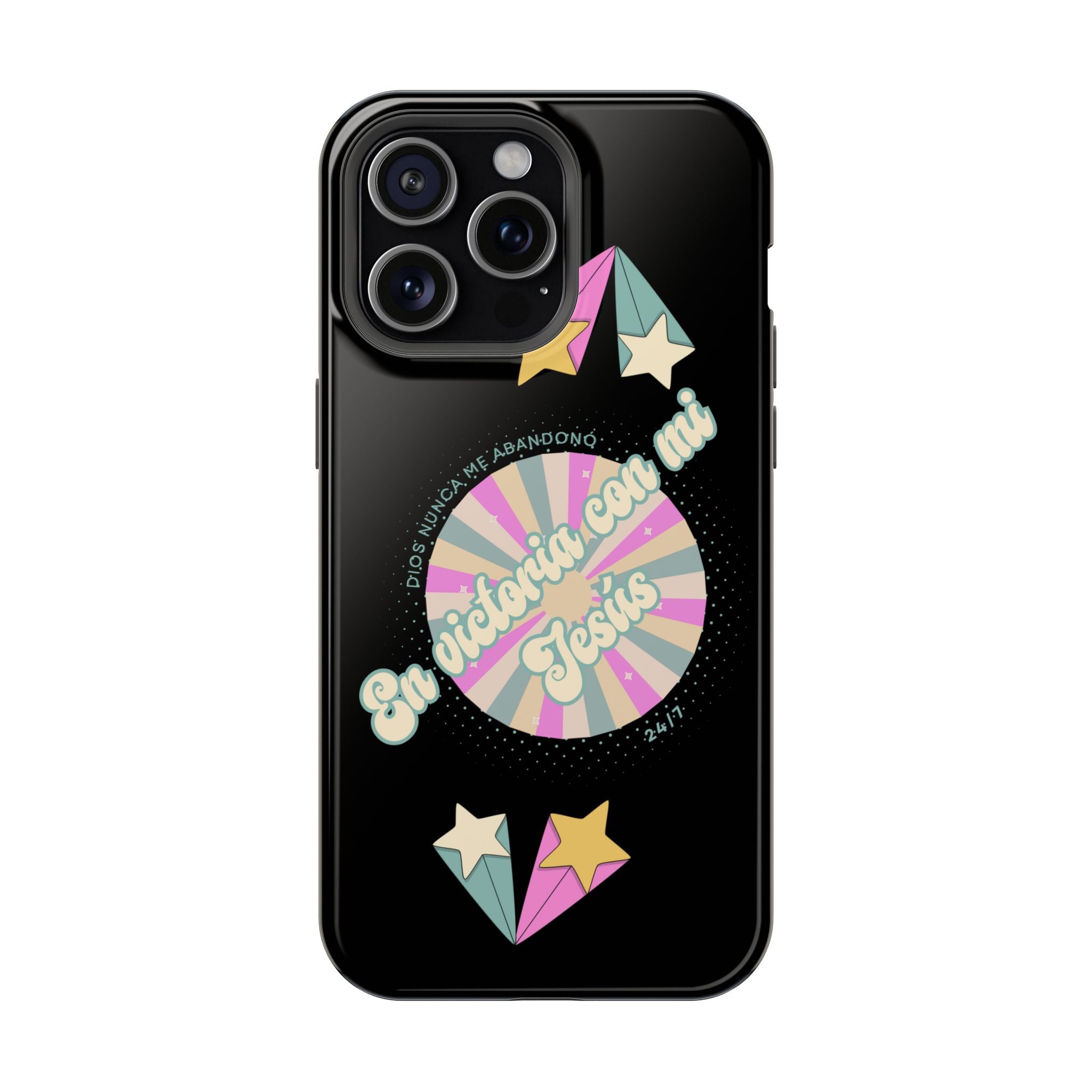 Mujeres Cover de Telefono Magnético e Impacto Resistente— "En Victoria con mi Jesús" Retro Star Design